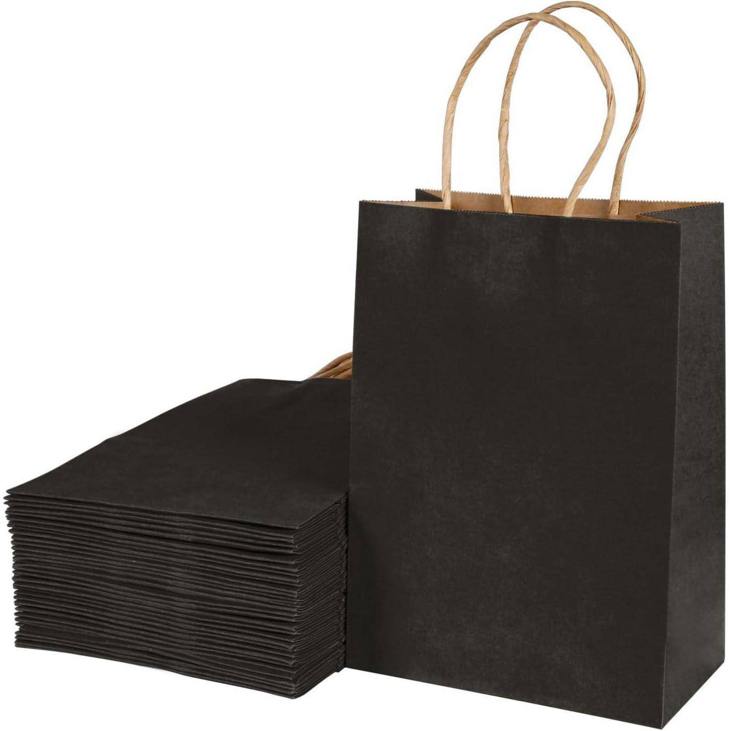 Papiertüten Kraftpapier Henkel 21x15x8cm 40er Schwarz-21x15x8cm-40pcs