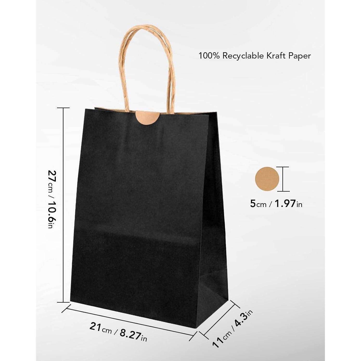 Papiertüten Kraftpapier Henkel 21x15x8cm 40er Schwarz-21x15x8cm-40pcs