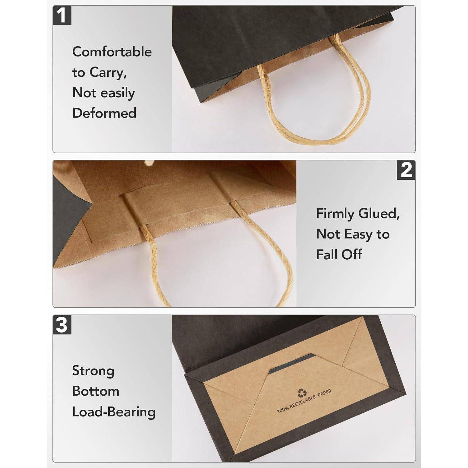 Papiertüten Kraftpapier Henkel 21x15x8cm 40er Schwarz-21x15x8cm-40pcs