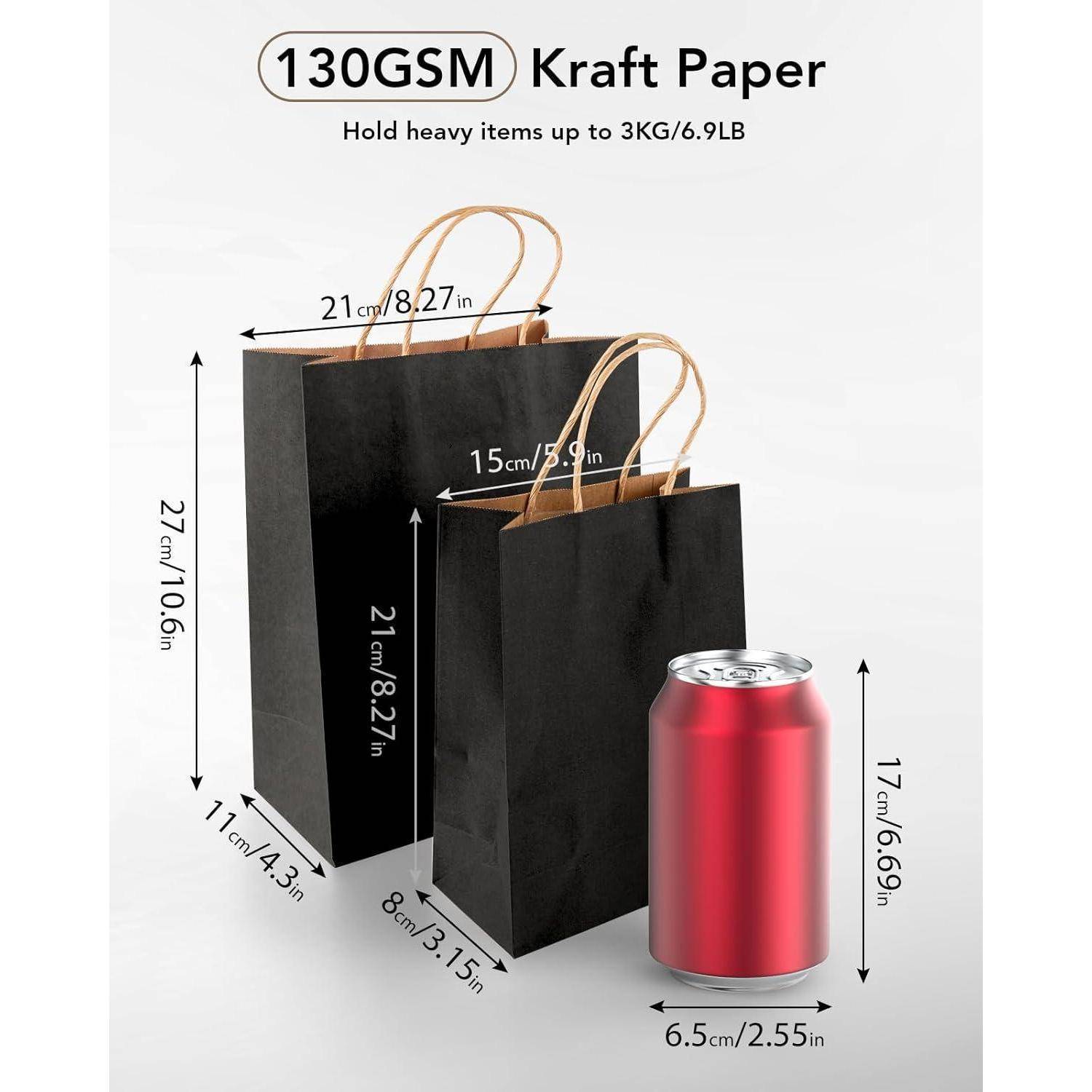 Papiertüten Kraftpapier Henkel 21x15x8cm 40er Schwarz-21x15x8cm-40pcs