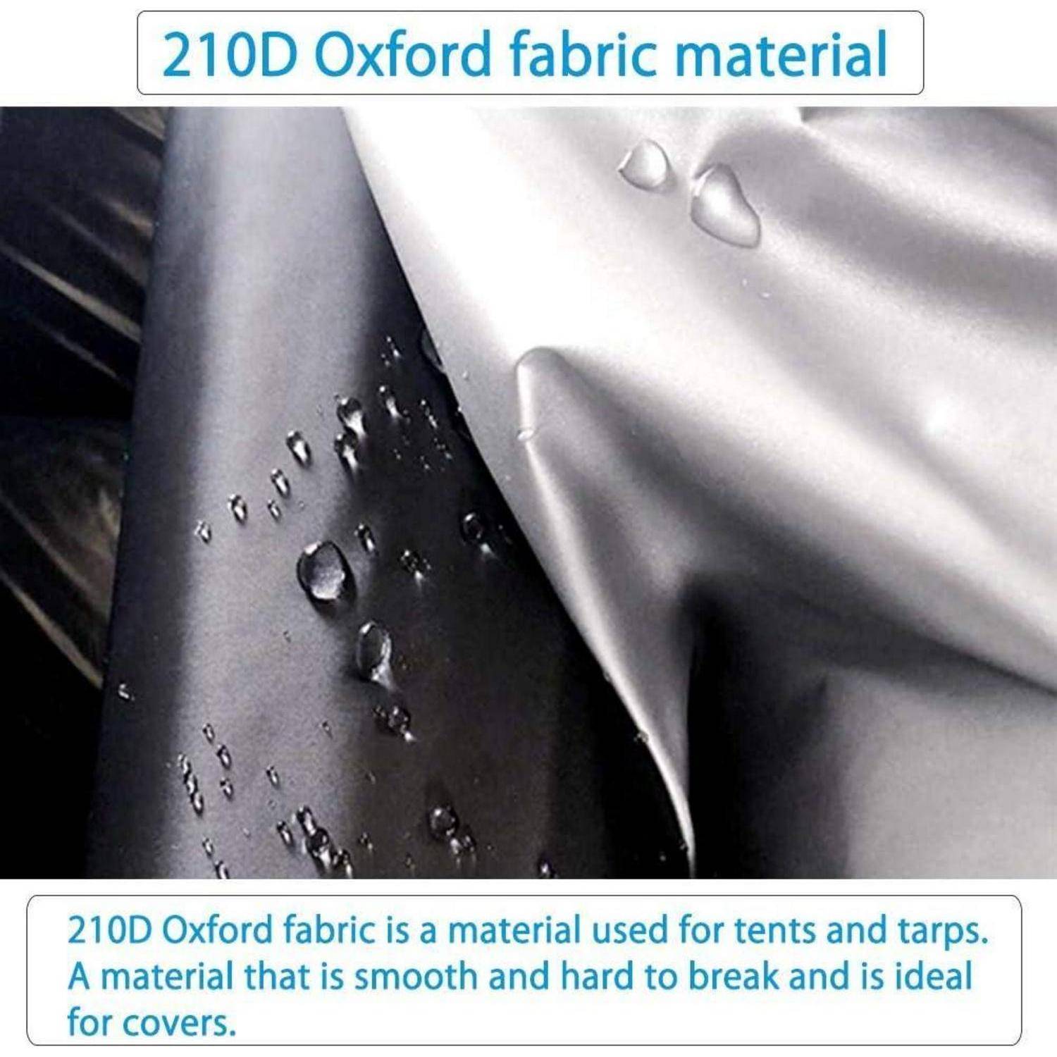 210D Oxford-Gewebe mit Wassertropfen, die seine wasserdichte Eigenschaft hervorheben; aufgrund seiner Strapazierfähigkeit geeignet für Zelte und Planen.
