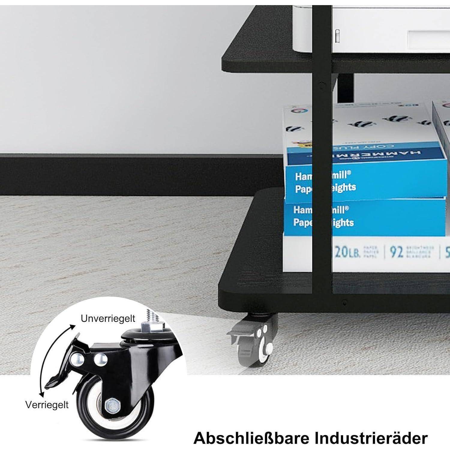 Druckertisch Druckerwagen Rollen Metall 60x50cm 3-Schichte Schwarz