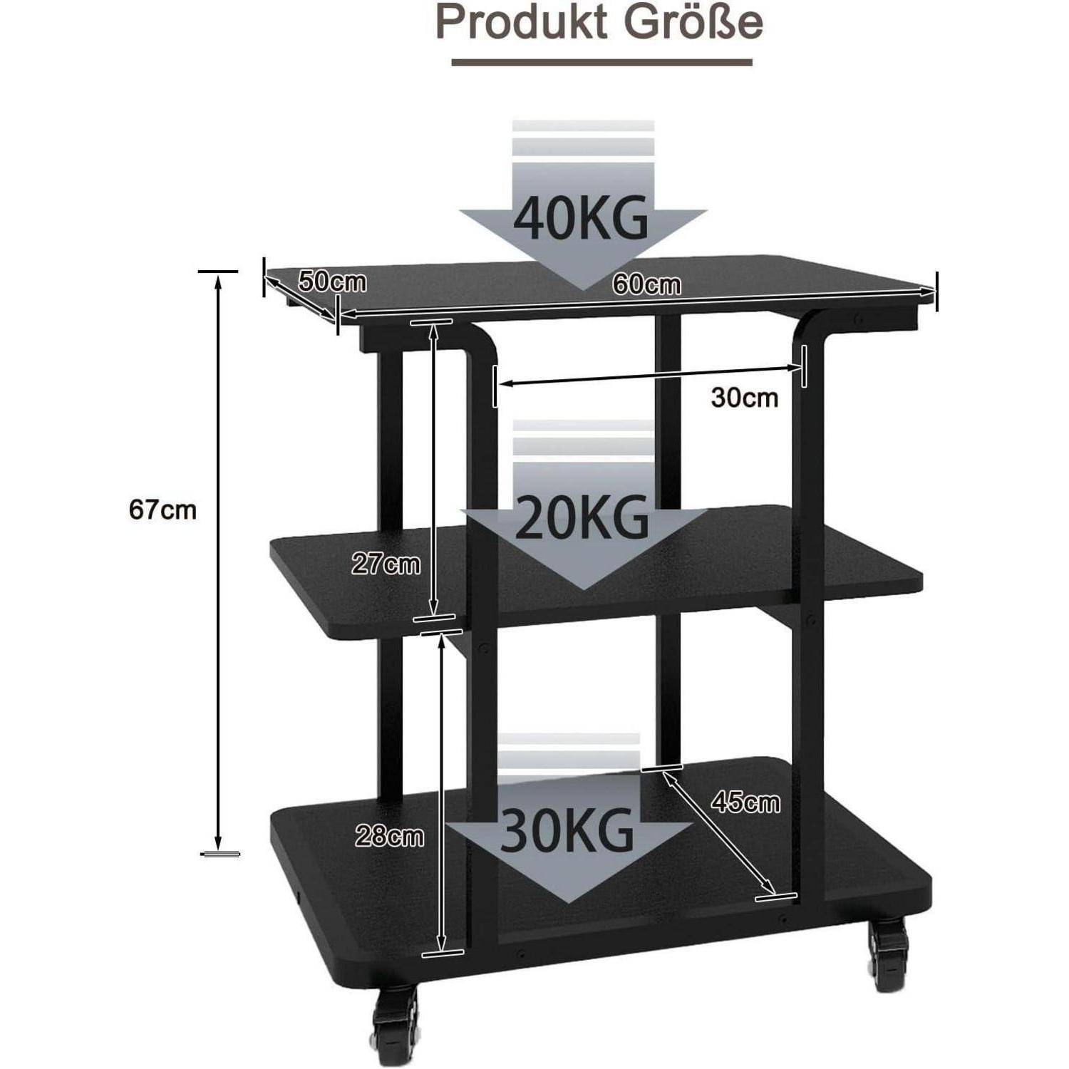 Druckertisch Druckerwagen Rollen Metall 60x50cm 3-Schichte Schwarz