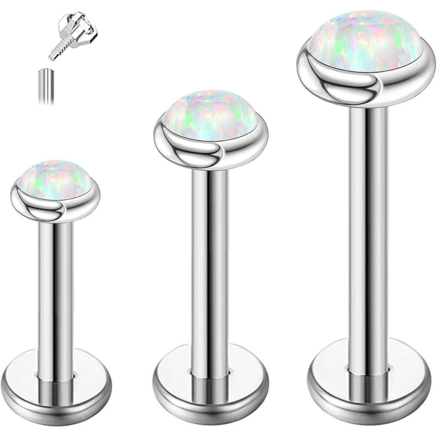Piercing Tragus Helix Labret G23 Silber Opal Bar Dicke (16g) 1.2mm