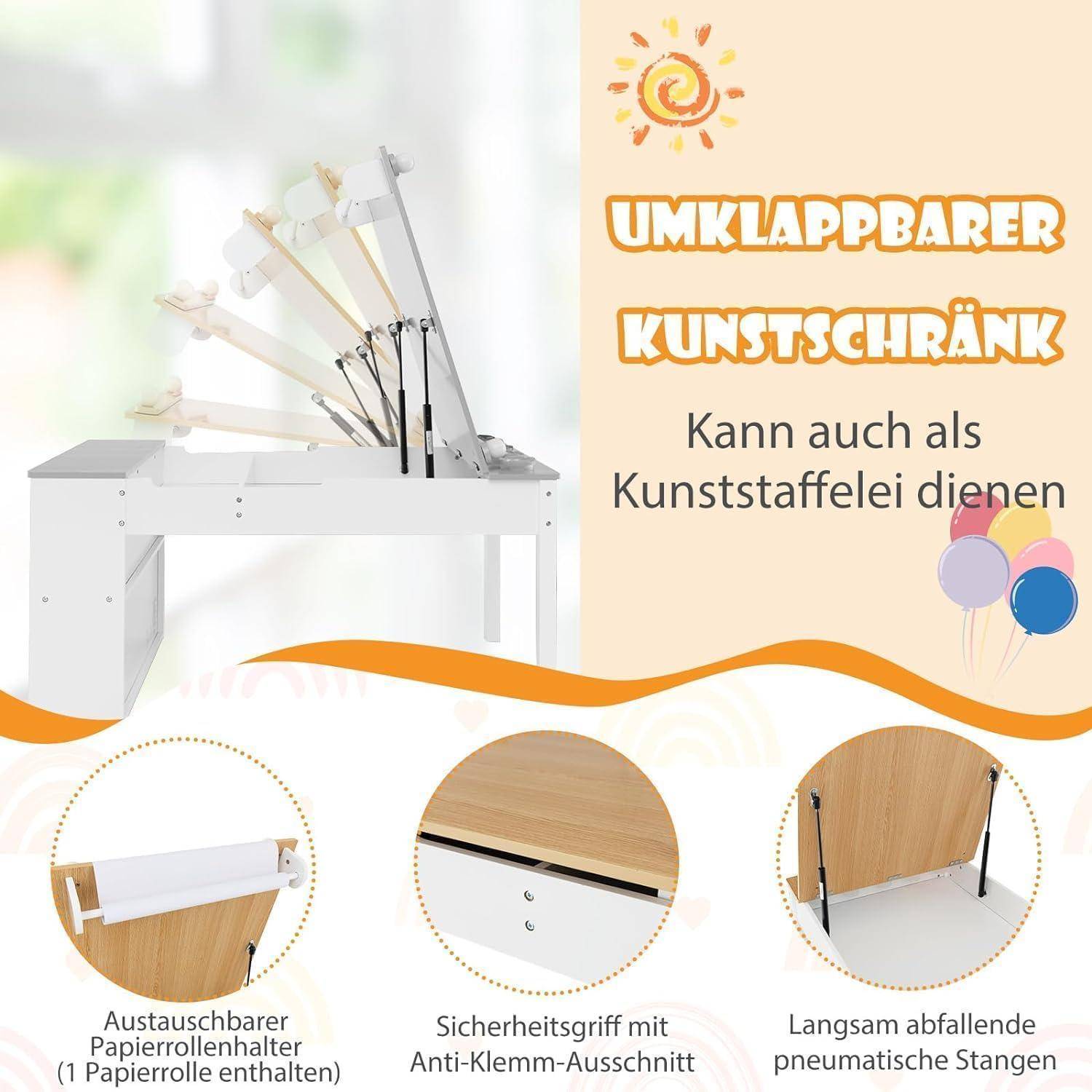 Kindertisch 3in1 2 Stühle Holz Maltisch 6 Natur mit 2 Ablagen