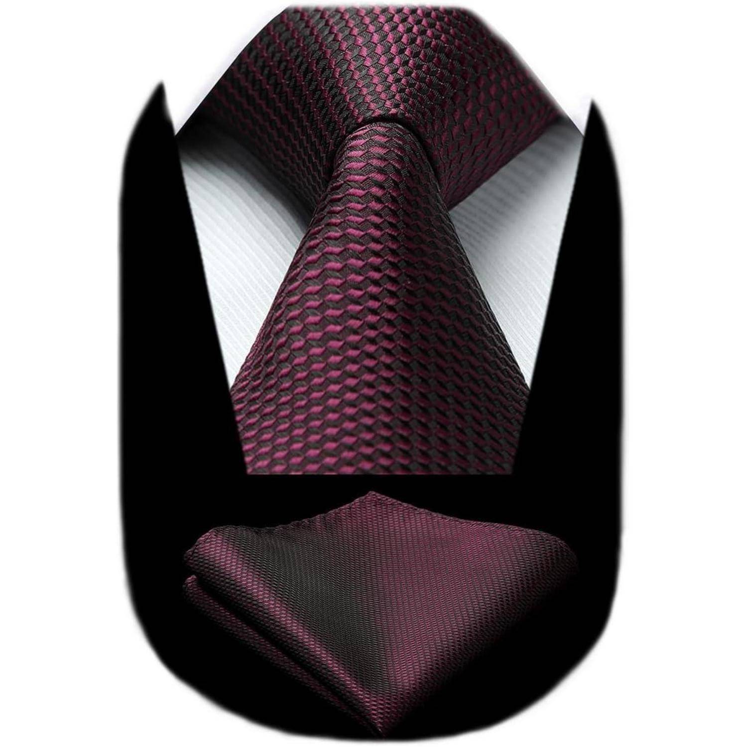 Krawatte Herren einfarbig Einstecktuch Set Hochzeit Burgunder-2