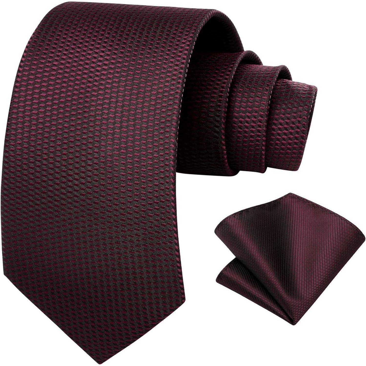 Krawatte Herren einfarbig Einstecktuch Set Hochzeit Burgunder-2
