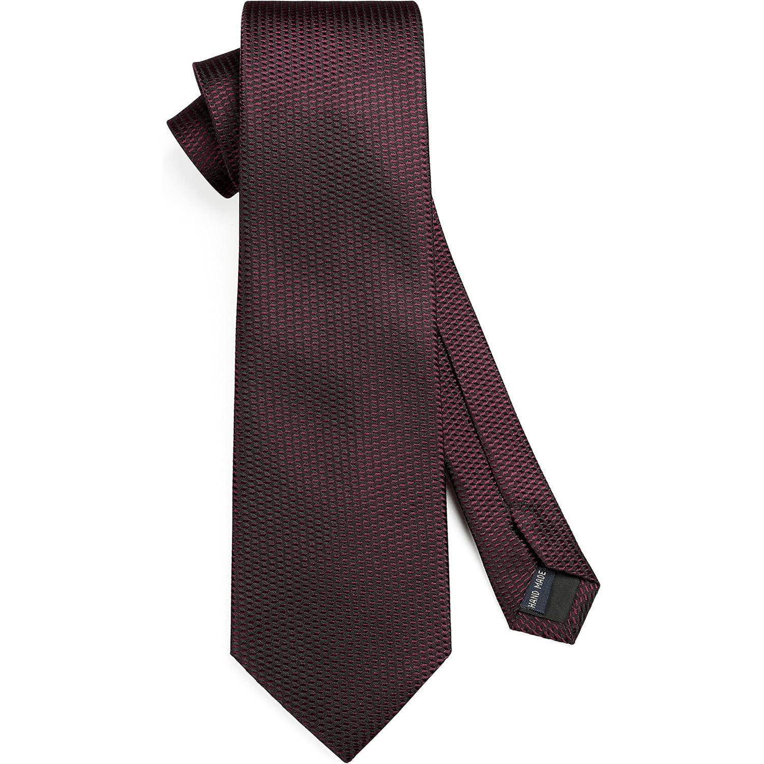 Krawatte Herren einfarbig Einstecktuch Set Hochzeit Burgunder-2
