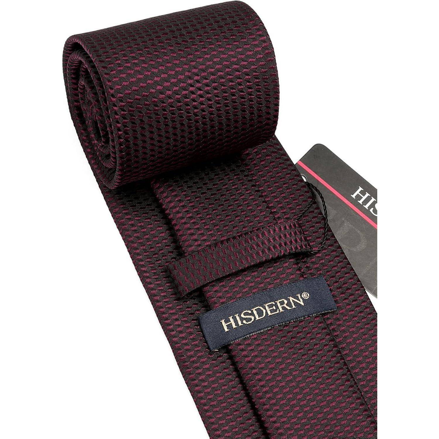 Krawatte Herren einfarbig Einstecktuch Set Hochzeit Burgunder-2