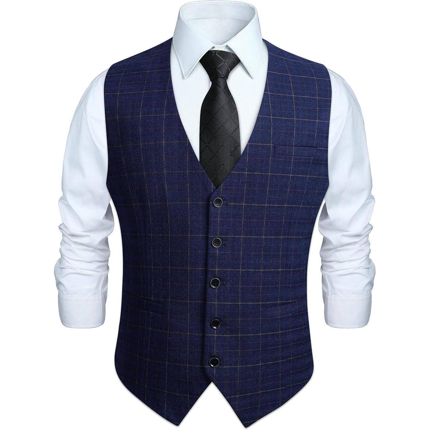 Weste Herren Anzug Hochzeitsfeier Baumwolle Plaid Kleid Blau XL
