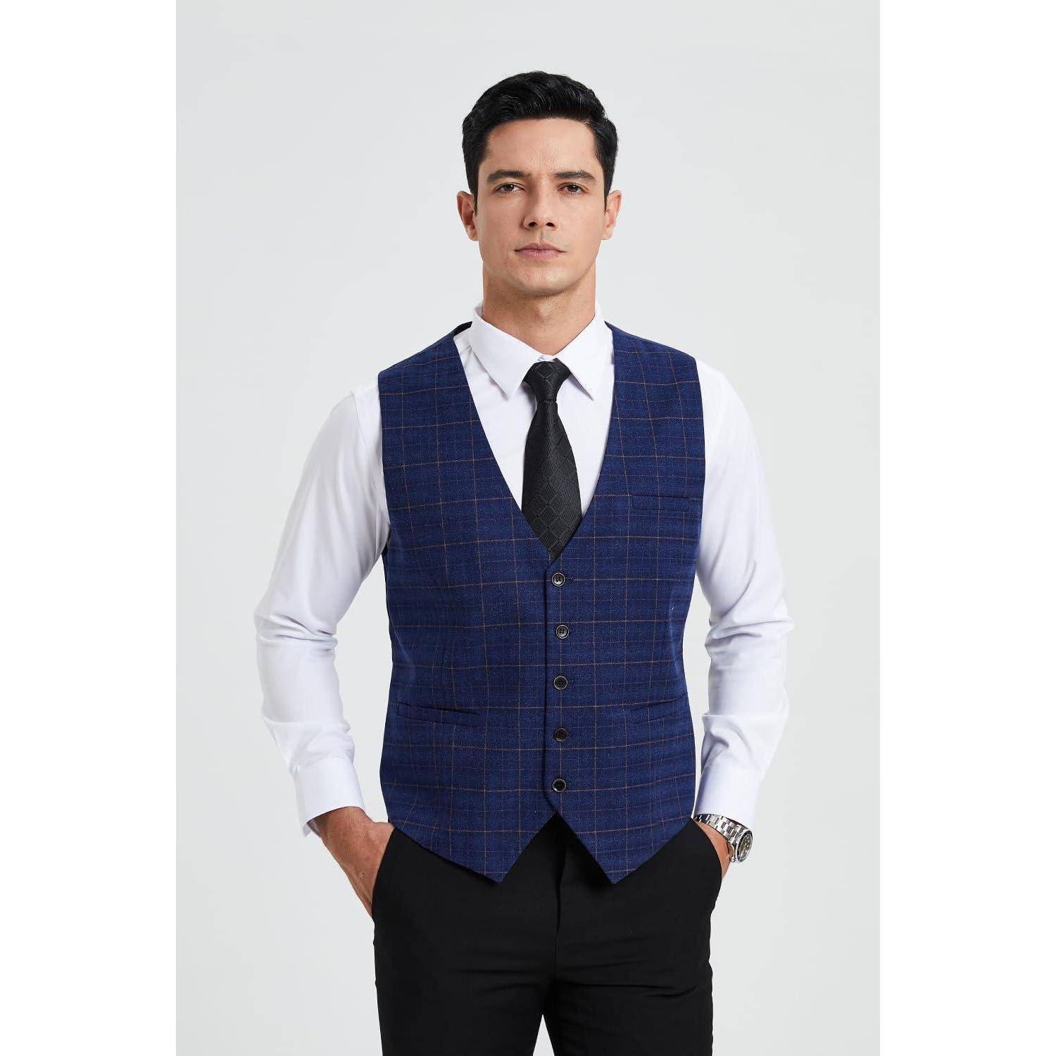 Weste Herren Anzug Hochzeitsfeier Baumwolle Plaid Kleid Blau XL