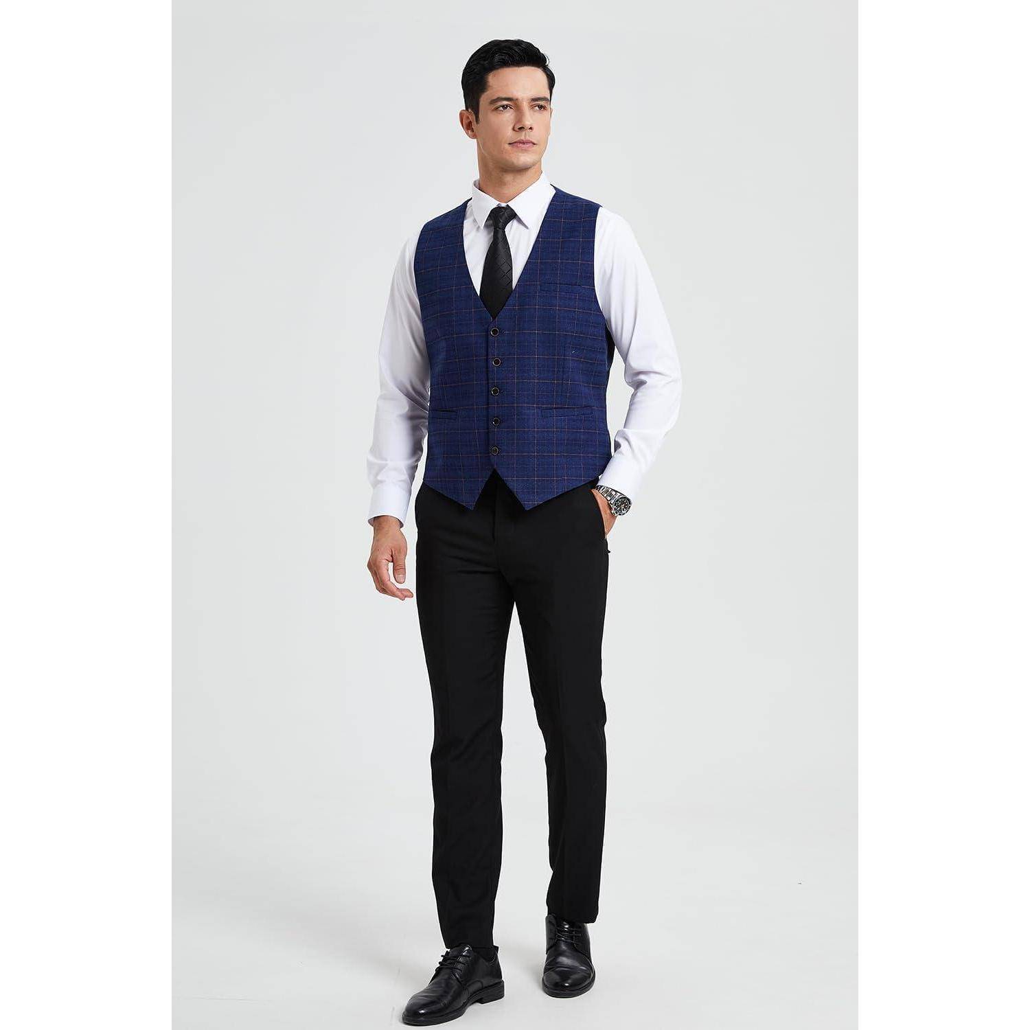 Weste Herren Anzug Hochzeitsfeier Baumwolle Plaid Kleid Blau XL