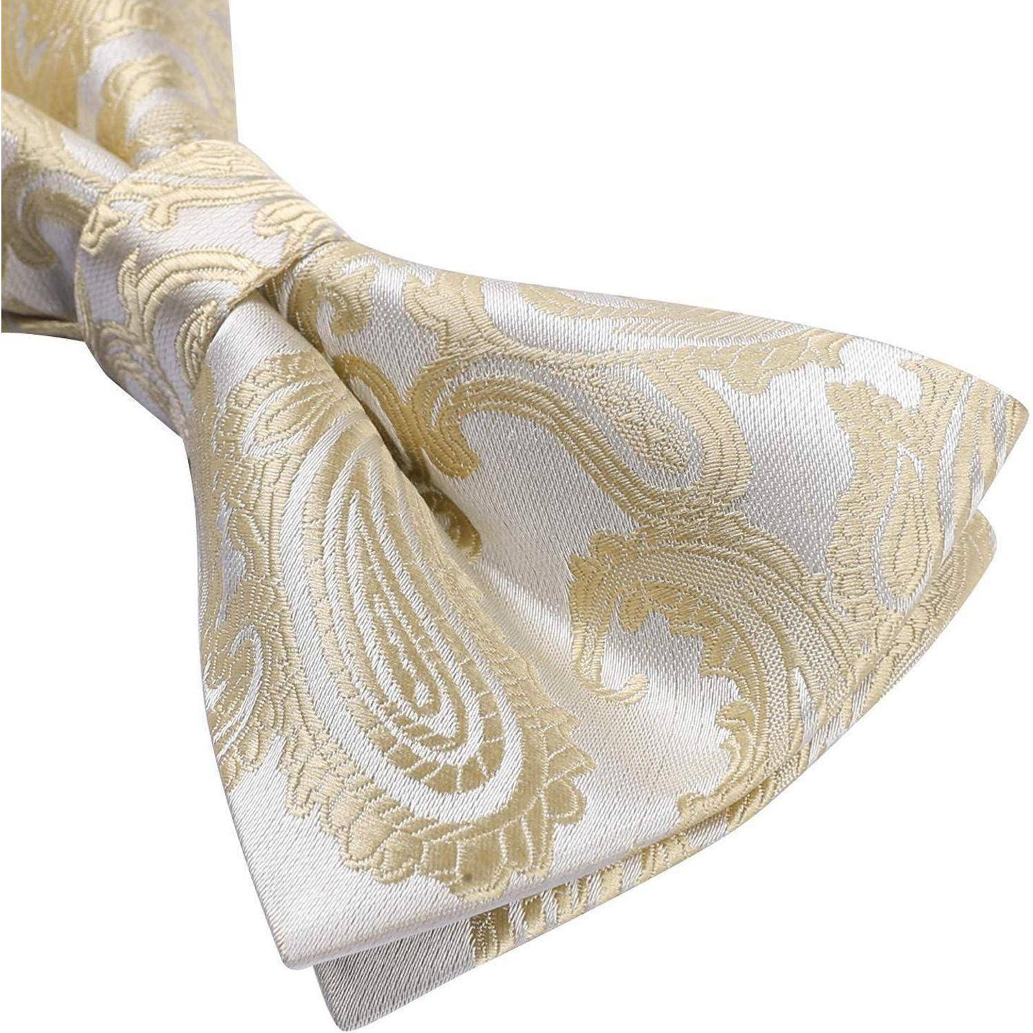 Fliege Herren Paisley Einstecktuch Manschettenknopf Set A1 Beige