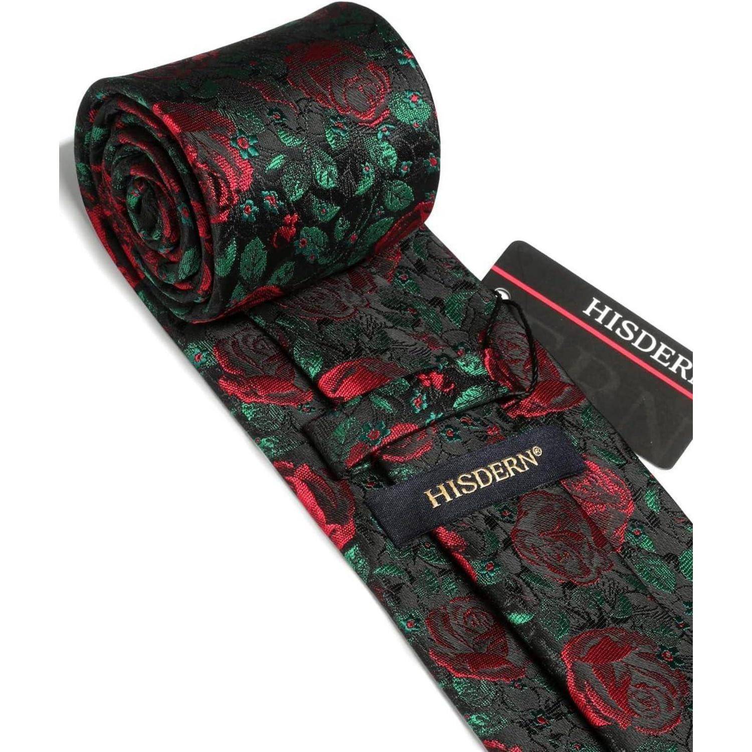 Krawatte Herren Floral Einstecktuch Set Y-schwarz-rose Einheitsgröße