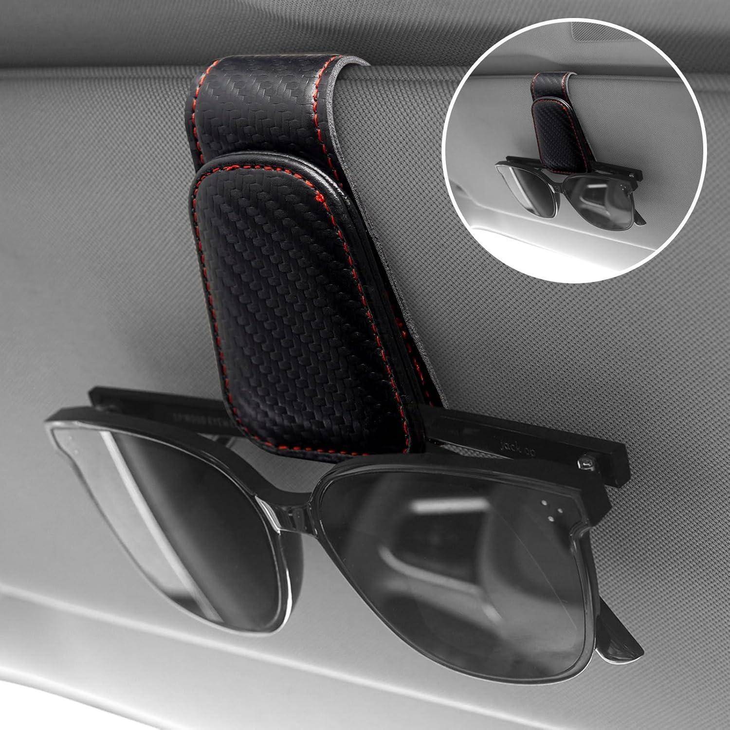 Brillenhalter Sonnenblende magnetisch Leder Schwarzes Kohlefasermuster