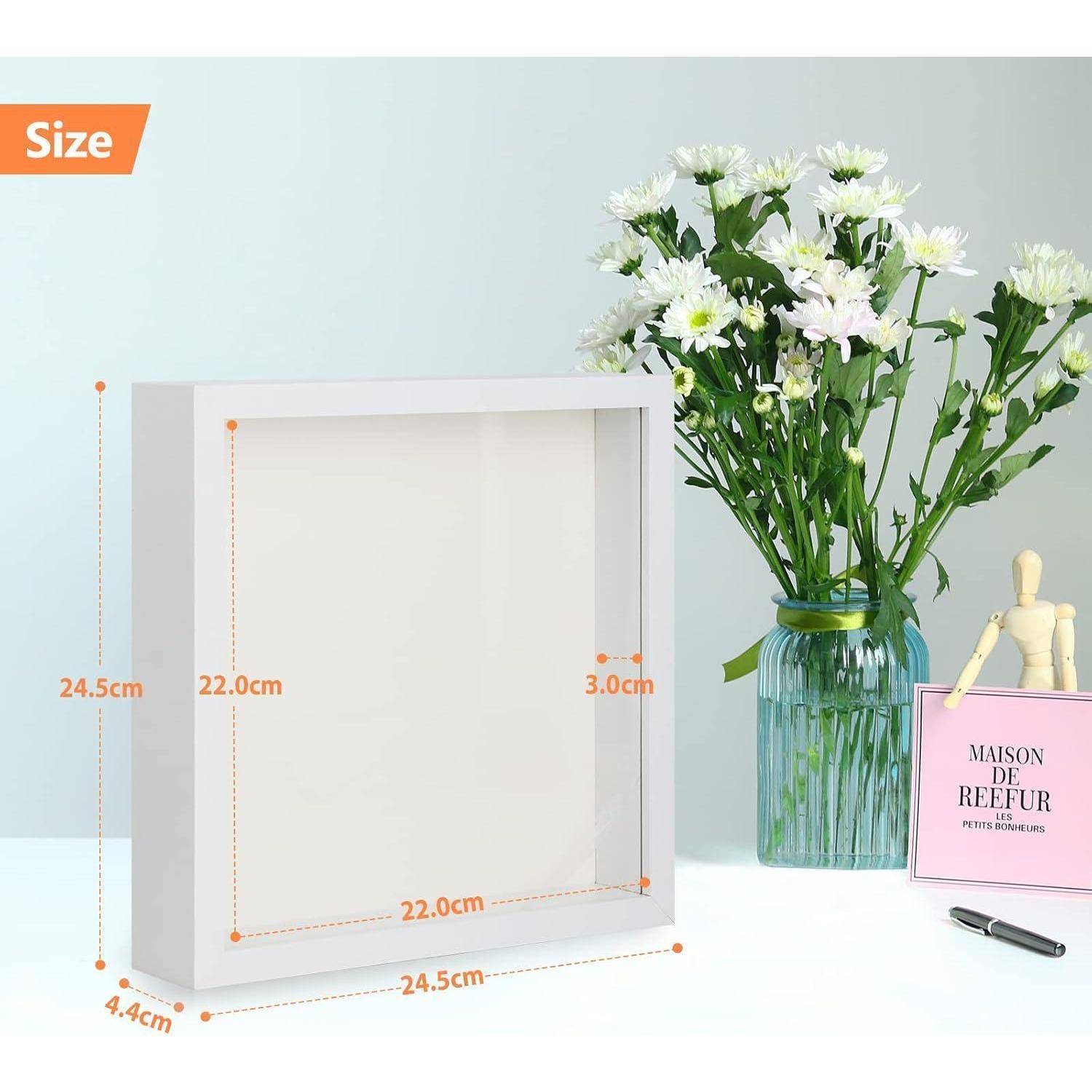 Bilderrahmen 3D Objektrahmen Echtglas Tischplatte Weiß 2er 23x23 cm