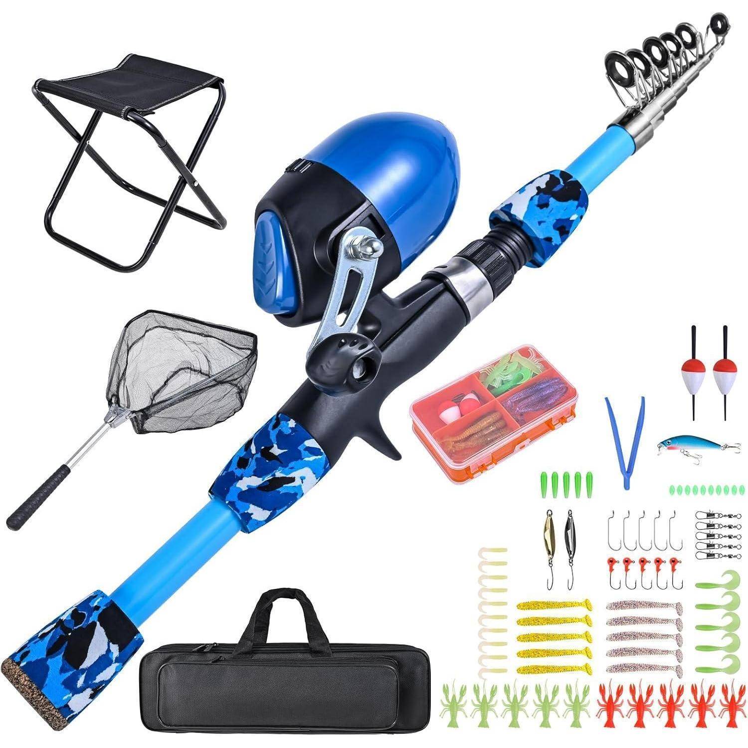 Angelset Kinder Teleskoprute Angelrolle Köderset Blue-1.8M