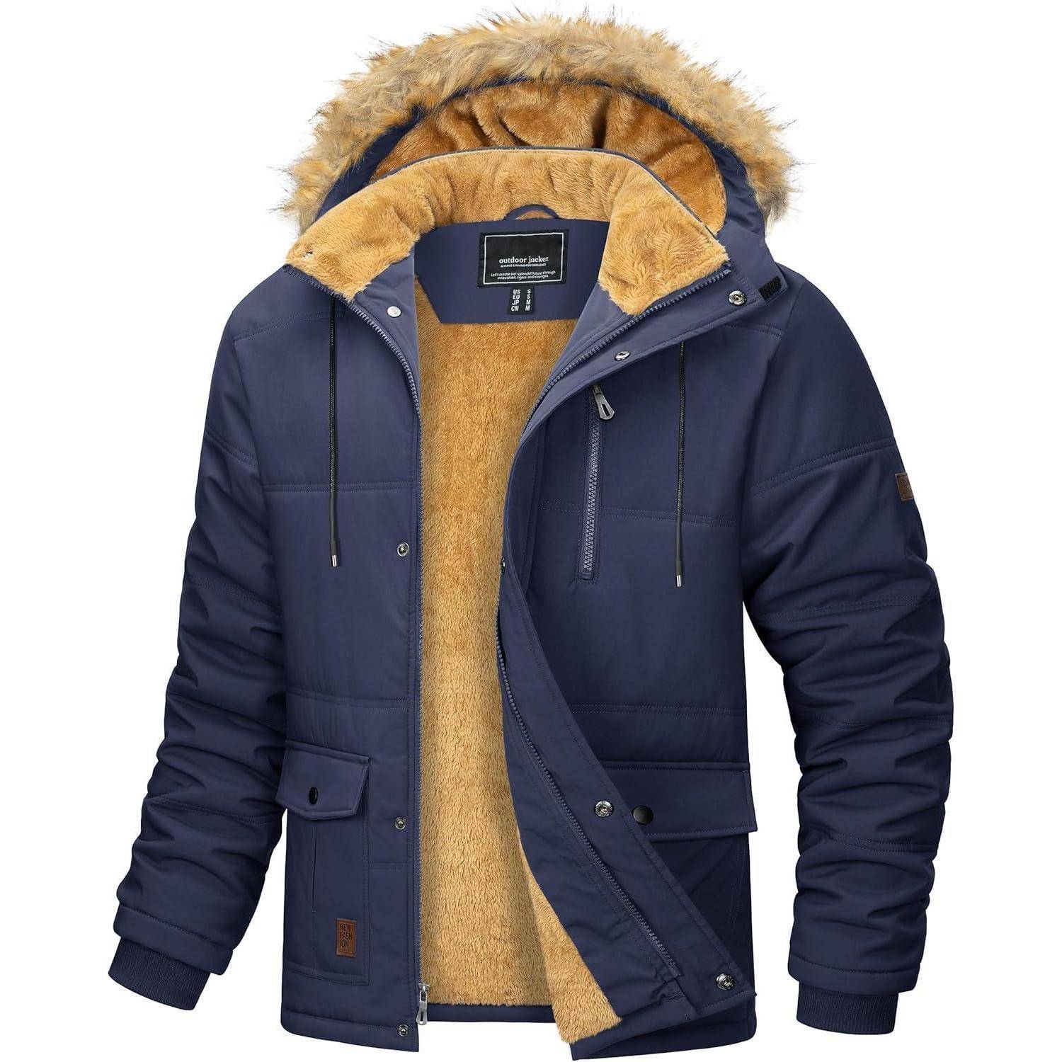 Parka Herren Winter Jacke Winddicht Fleece Kapuze 3XL Dunkelblau