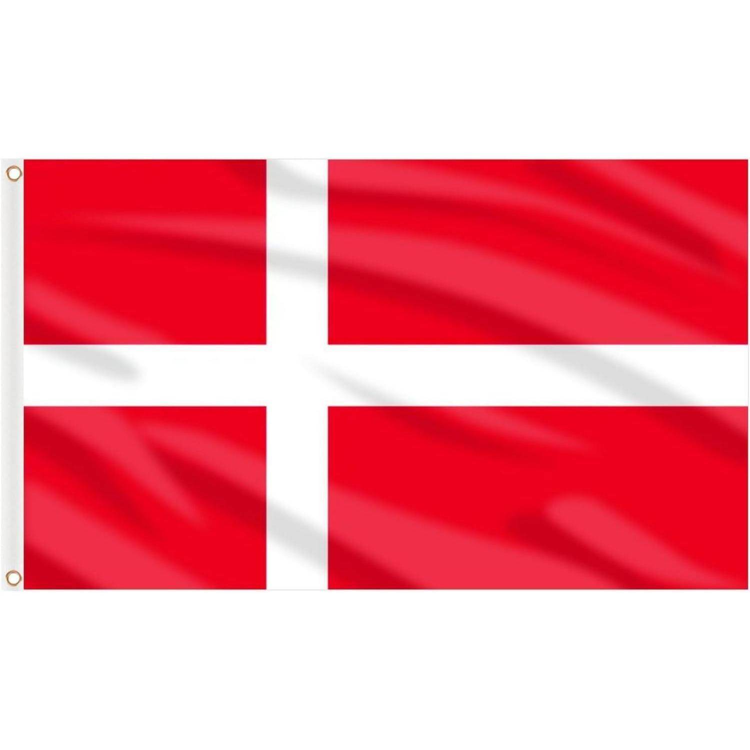 Das Bild zeigt die Nationalflagge Dänemarks mit einem roten Hintergrund und einem weißen Nordischen Kreuz, das sich bis zu den Kanten erstreckt.