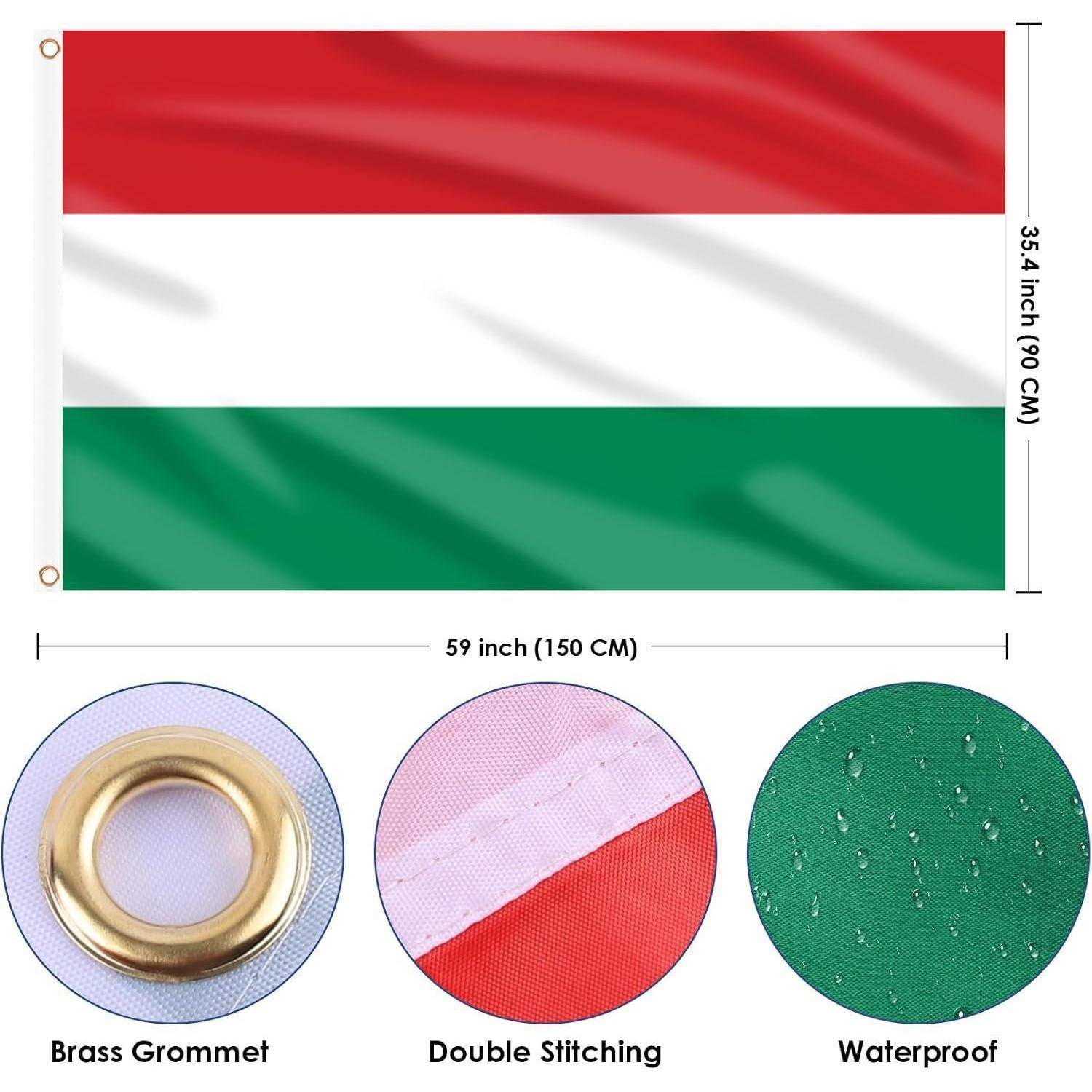 Ungarn-Flagge mit Messing-Öse, doppelter Naht, wasserdicht; Abmessungen: 59x35,4 Zoll (150x90 cm).