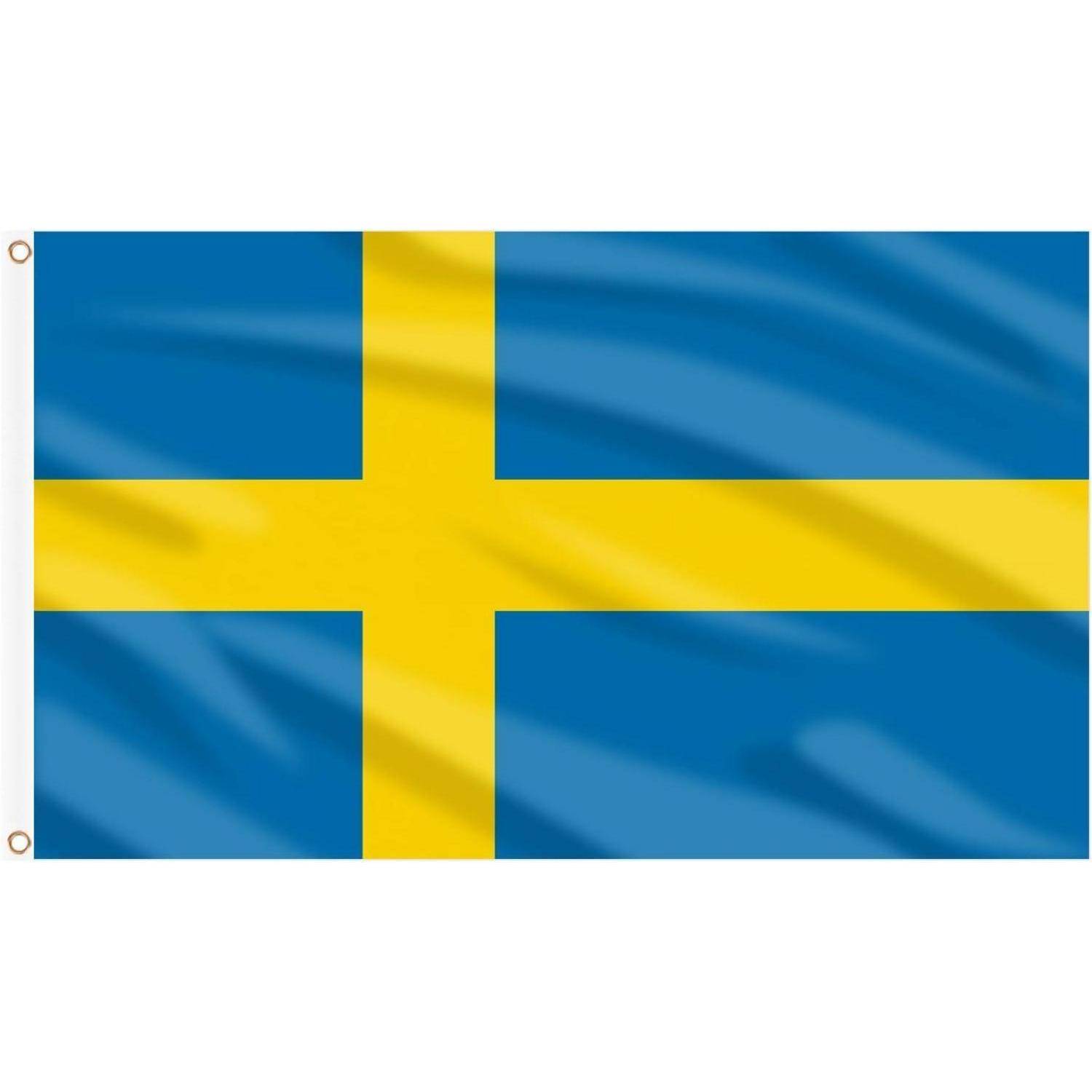 Ein blauer Hintergrund mit einem goldenen Skandinavischen Kreuz, der die Flagge Schwedens repräsentiert.