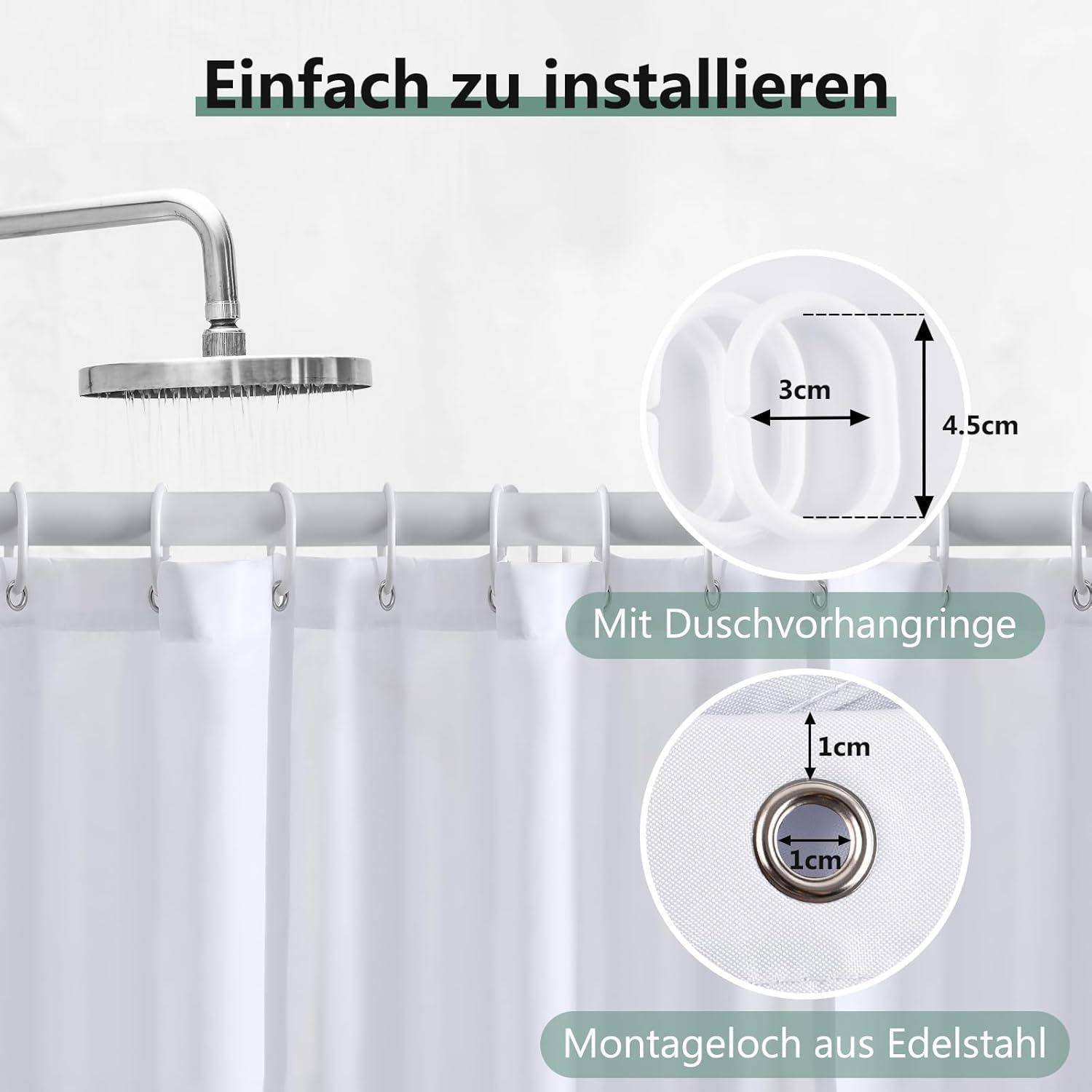 Duschvorhang Anti-Schimmel PVC 180x180 cm Waschbar Wasserabweisend