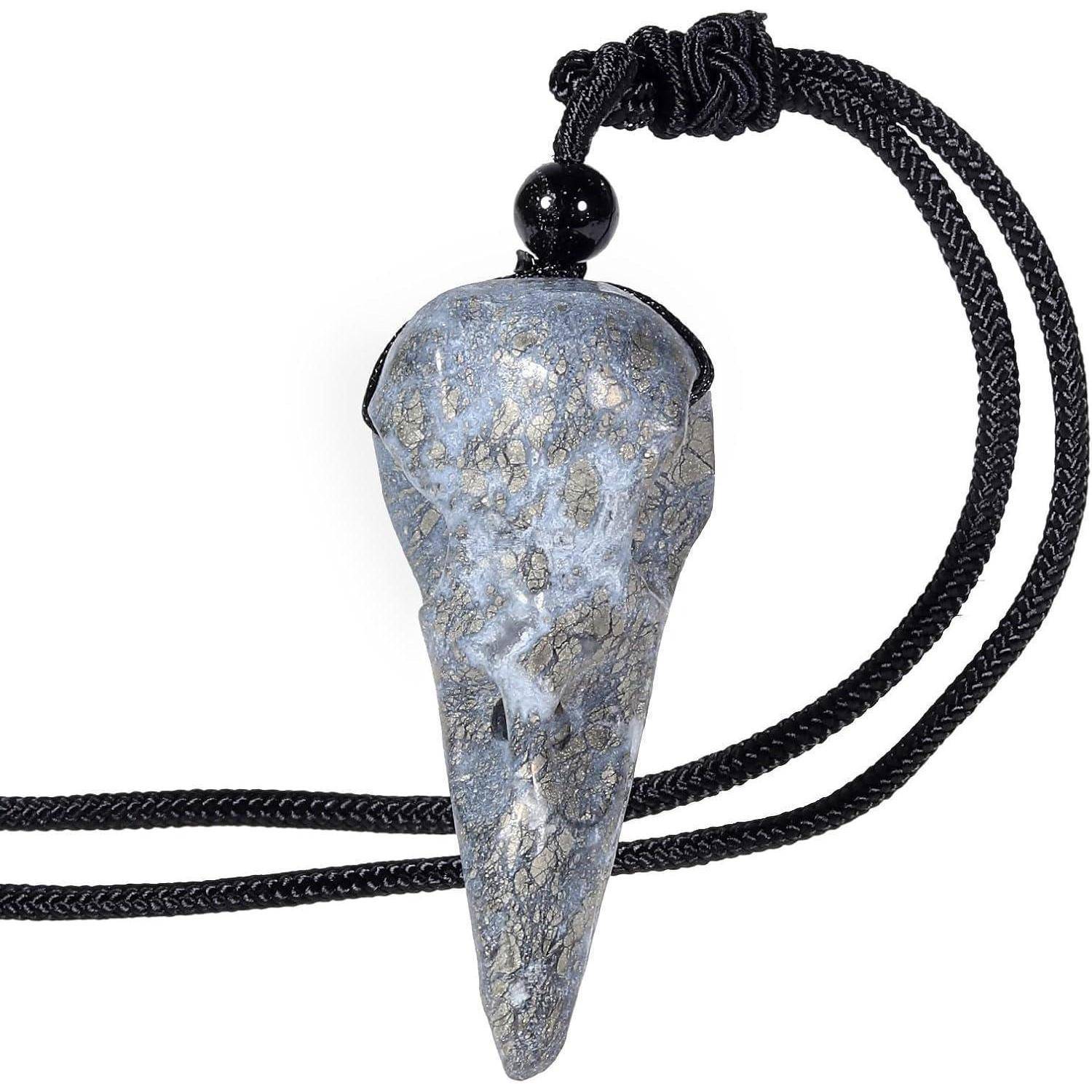 Halskette Krähe Skelett Kristall Reiki Damen Herren Grey