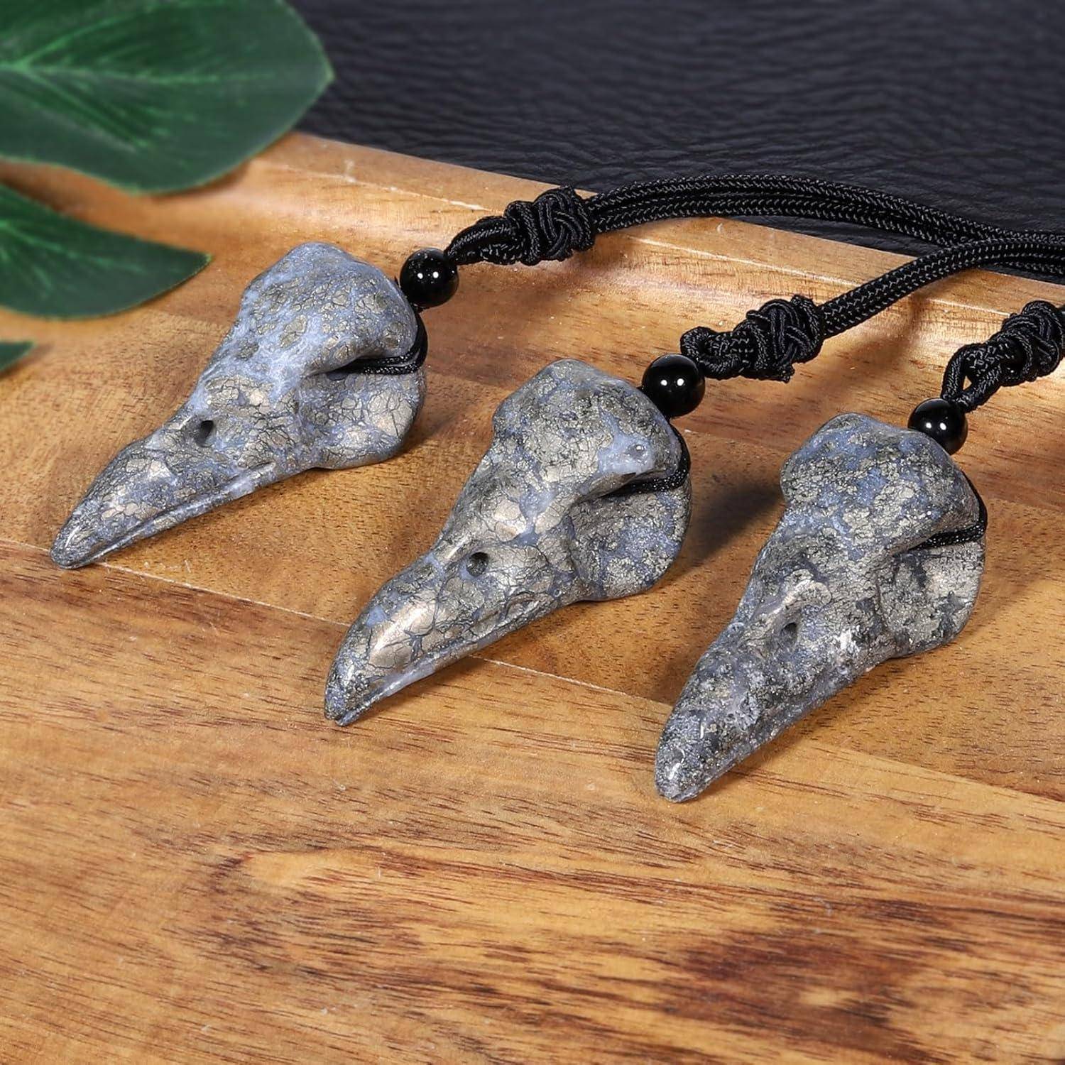 Halskette Krähe Skelett Kristall Reiki Damen Herren Grey