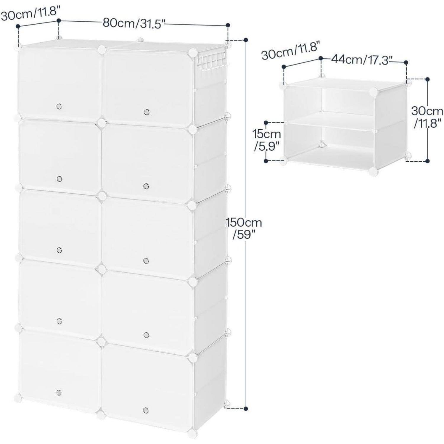 Schuhregal 10 Fächer 40 Paar 10 Fächern（80 x 30 x 150 cm） Weiß
