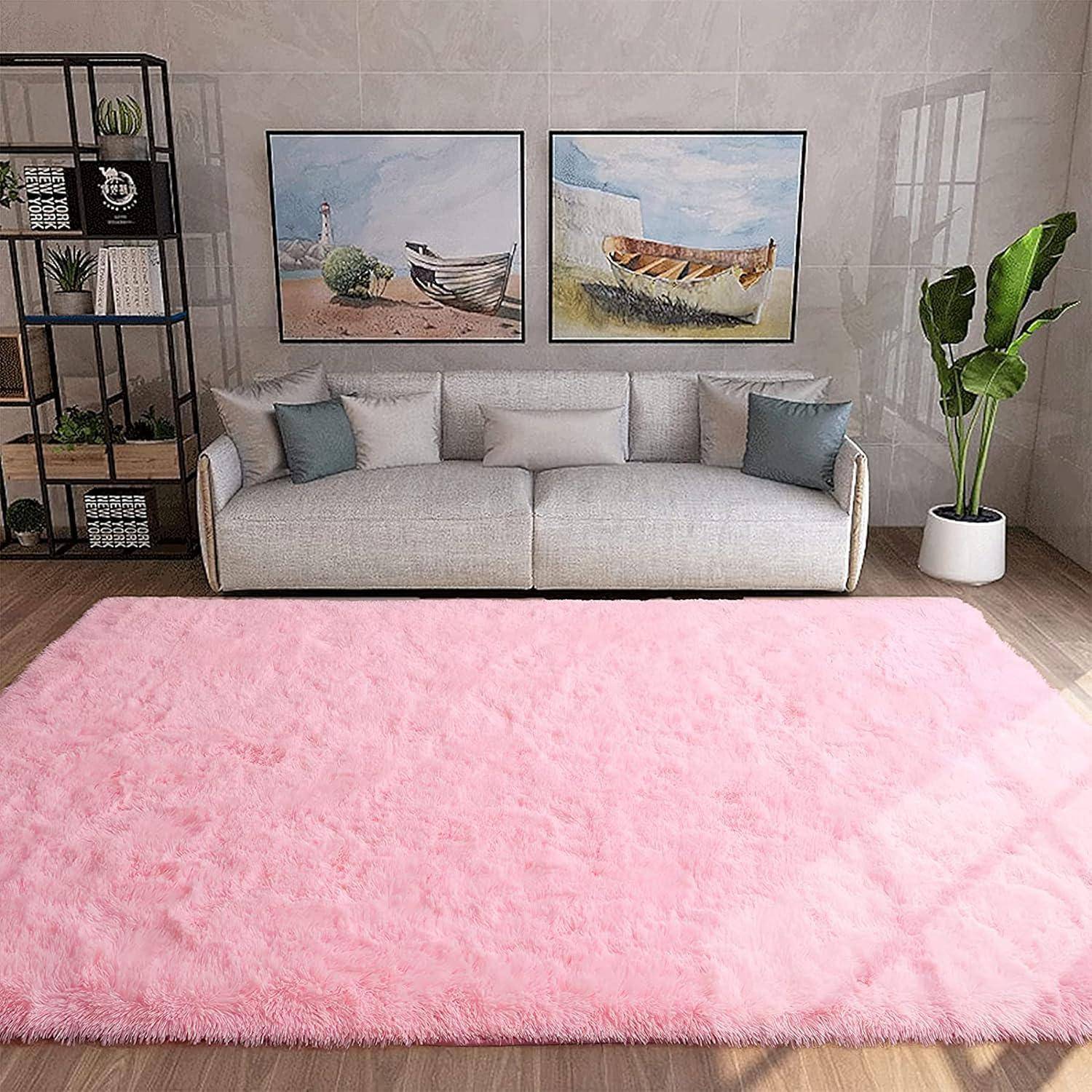 Teppich Hochflor Shaggy Wohnzimmer Schlafzimmer Rosa 160 x 230 cm