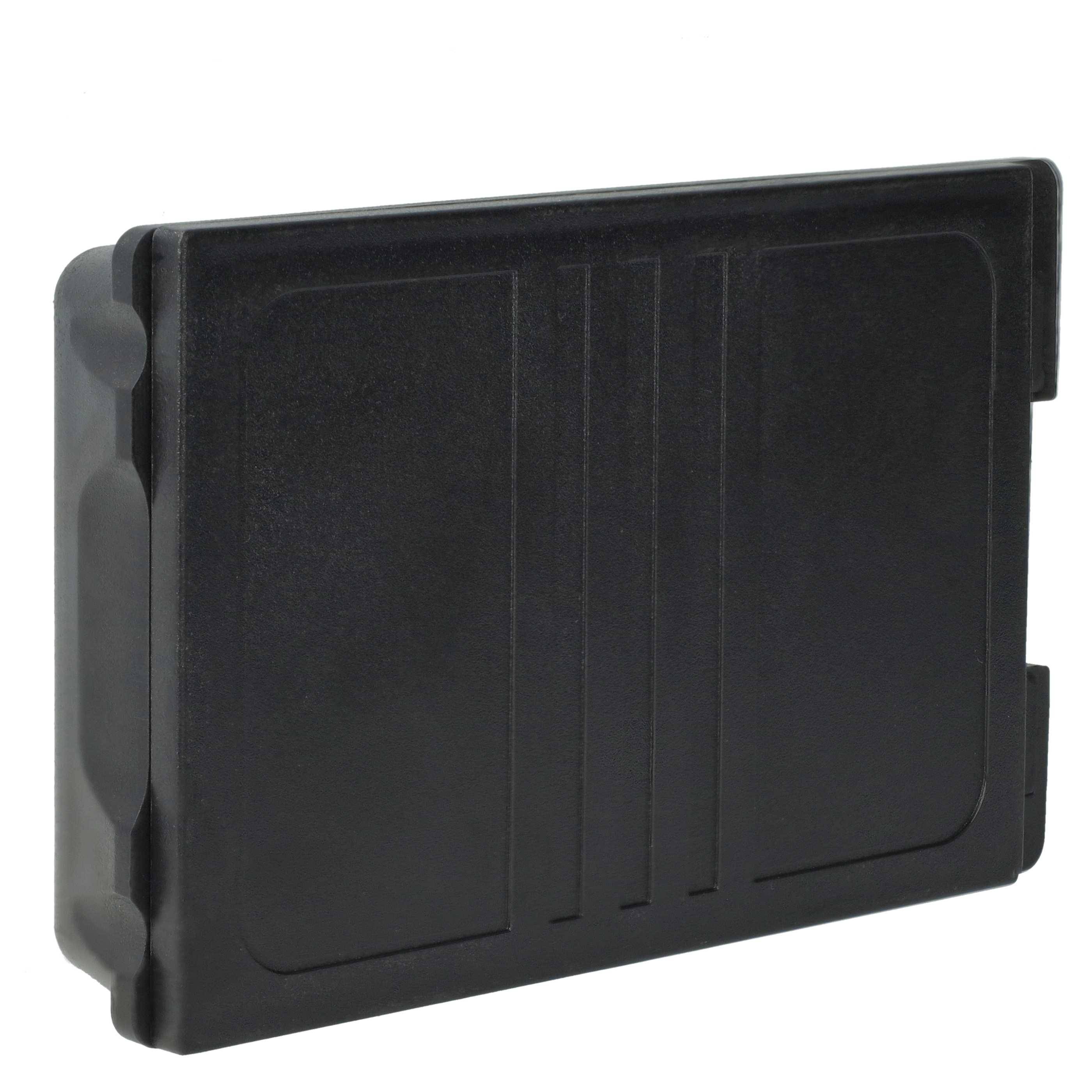 Eine schwarze, rechteckige, geriffelte Tasche mit Griff; verwendet zur Aufbewahrung oder zum Transport von Gegenständen, vor einem einfarbigen weißen Hintergrund.