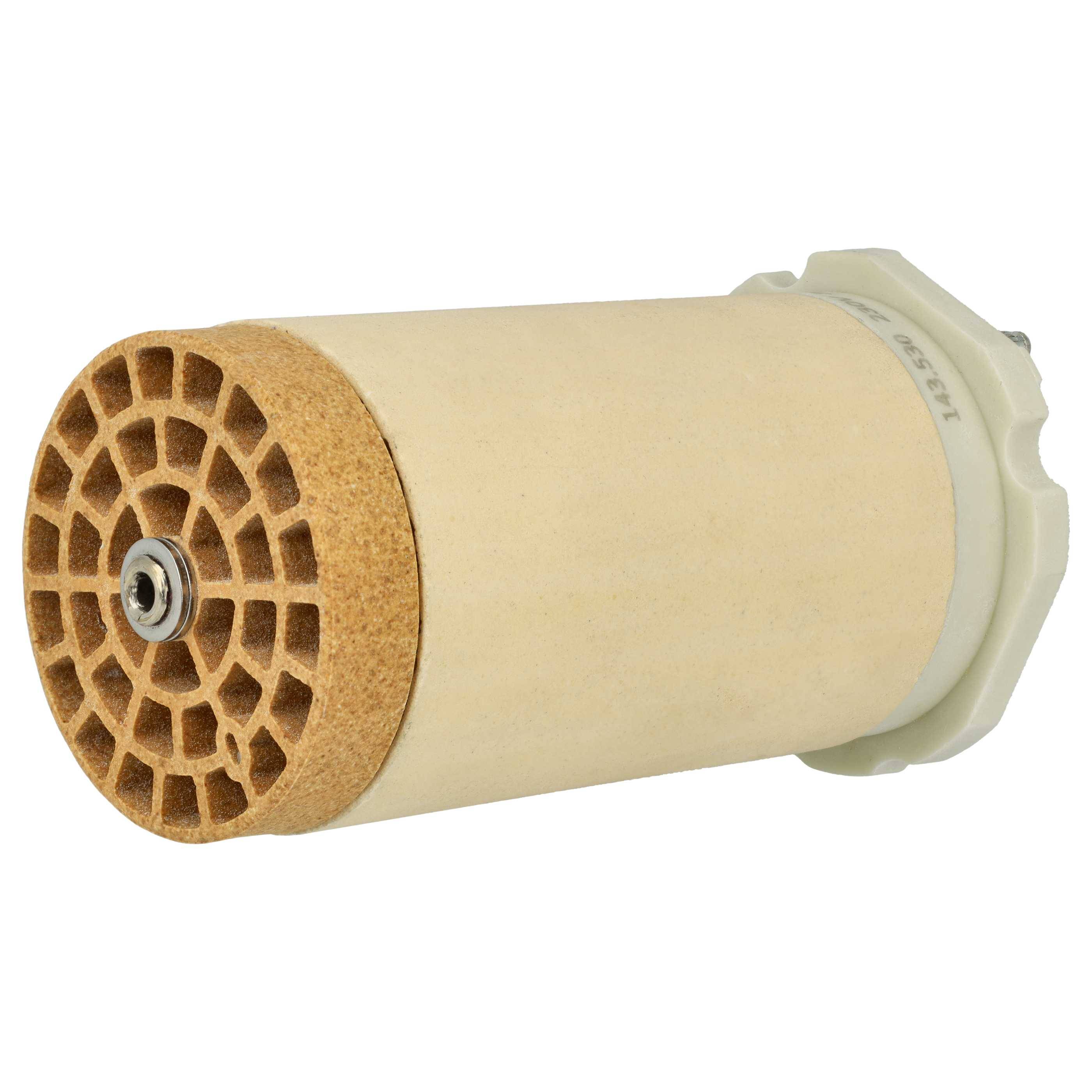 Eine zylindrische keramische Wasserfilterpatrone mit einer Wabenkernstruktur an einem Ende, die zum Reinigen von Wasser in Filtersystemen entwickelt wurde.