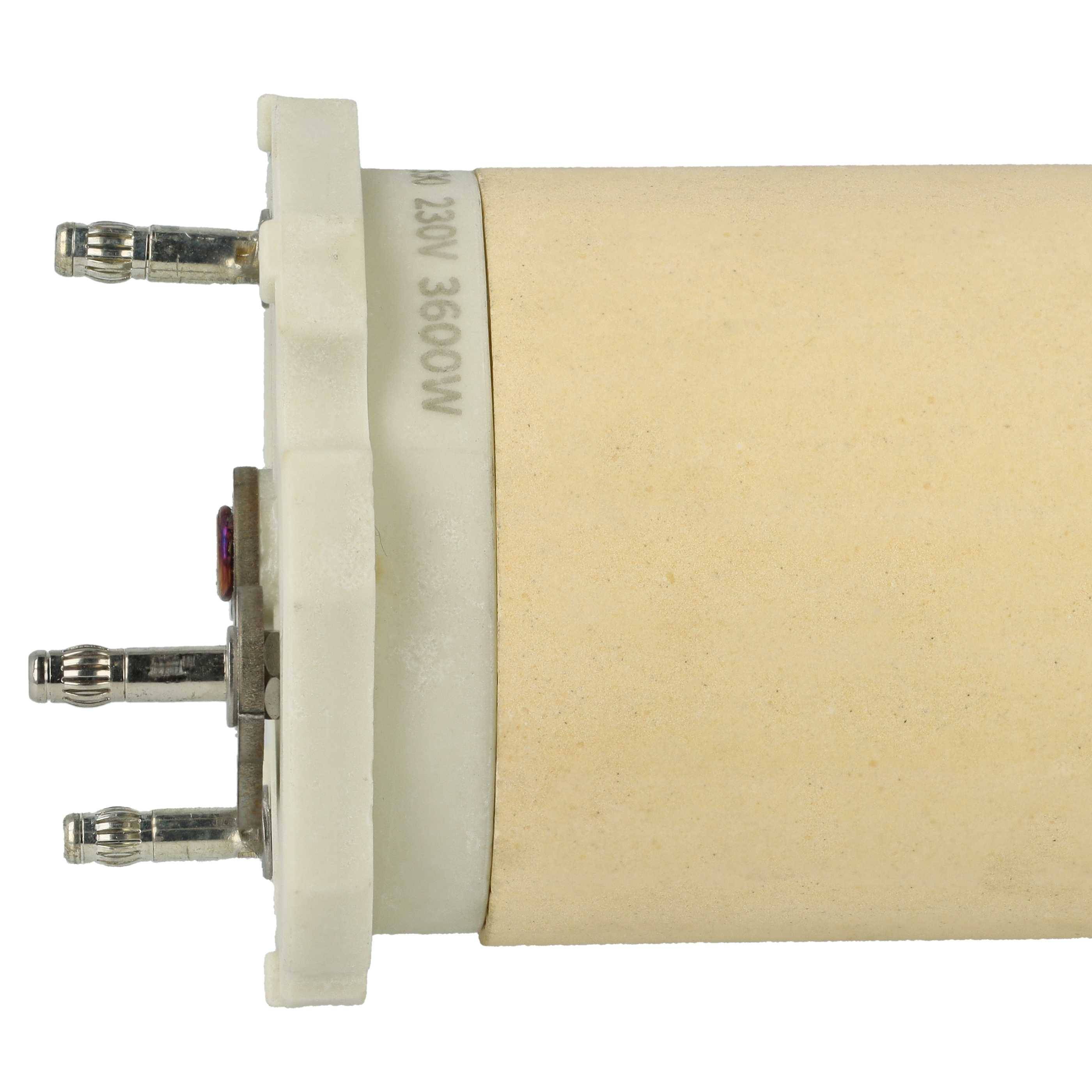Ein beige-farbiges Keramikheizelement mit Metallsteckern, gekennzeichnet mit ‚230V 300W'.