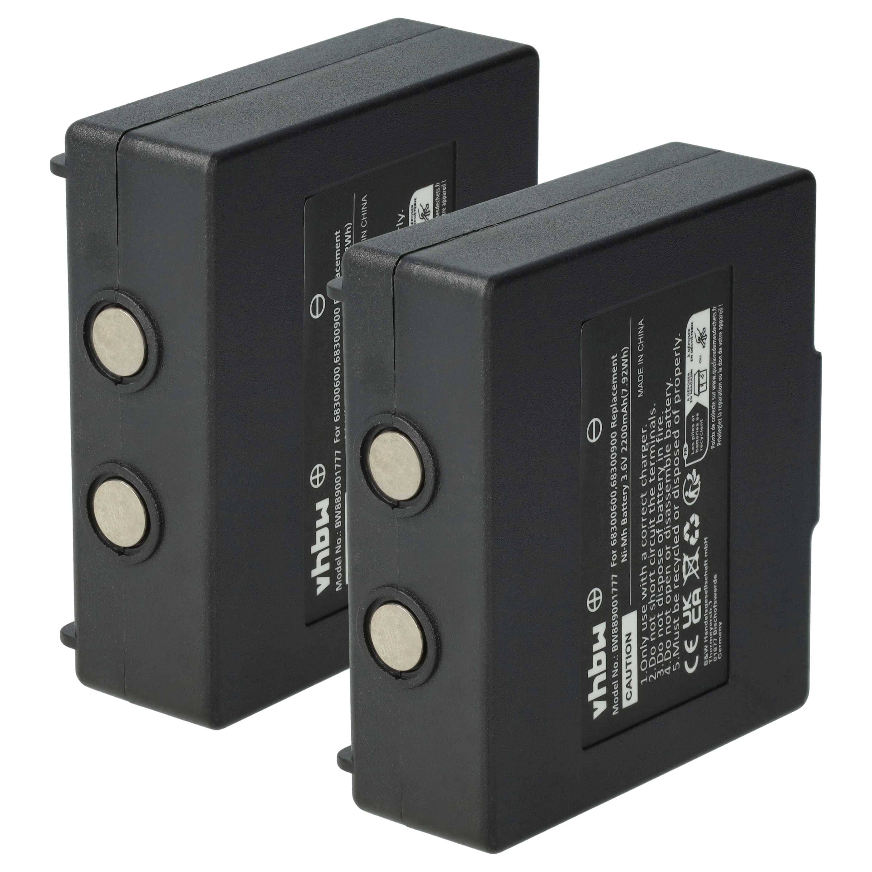 Zwei schwarze rechteckige Batterien mit sichtbaren Etiketten und Anschlusspunkten, nebeneinander stehend, zeigen Marke und Spezifikationen.