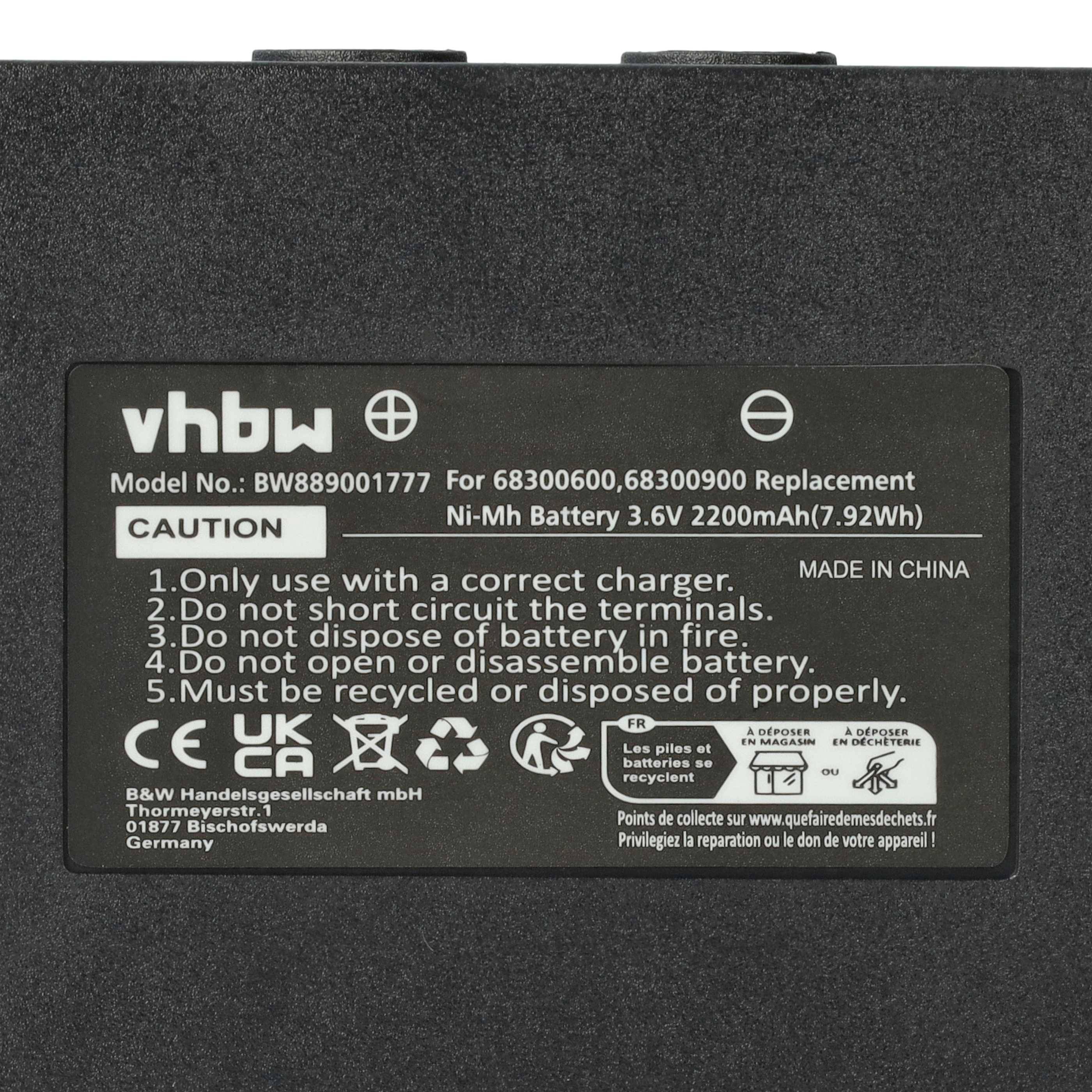 vhbw 2x Akku Ersatz für Hetronic 900, 68300900, 68300600, HE900 für Industrie-Funkfernsteuerung Fernbedienung (2200 mAh, 3,6 V, NiMH) - Schwarz