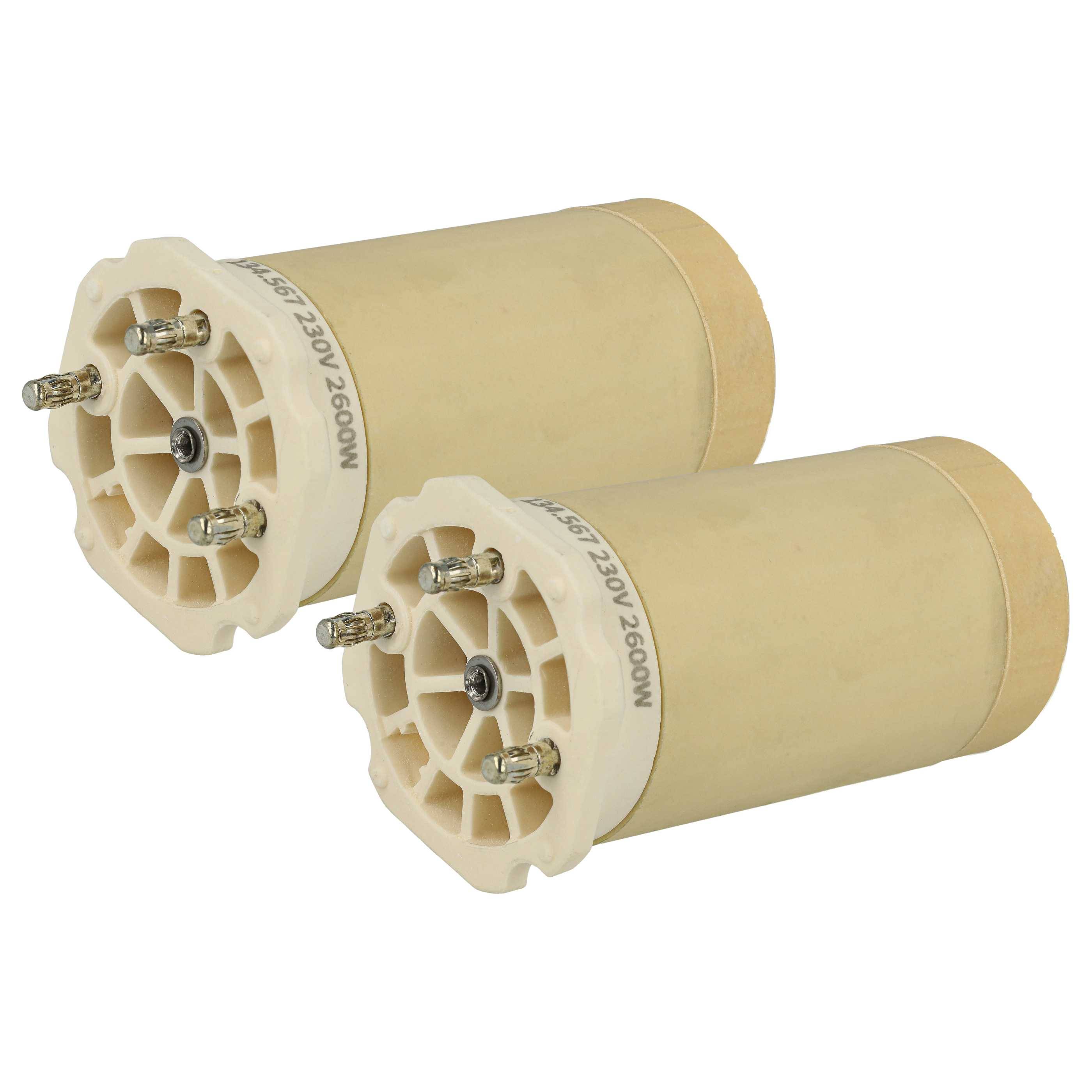 Zwei beige Elektrokomponenten mit mehreren Anschlüssen, gekennzeichnet mit 230V 2500W, für Hochleistungsanwendungen konzipiert.