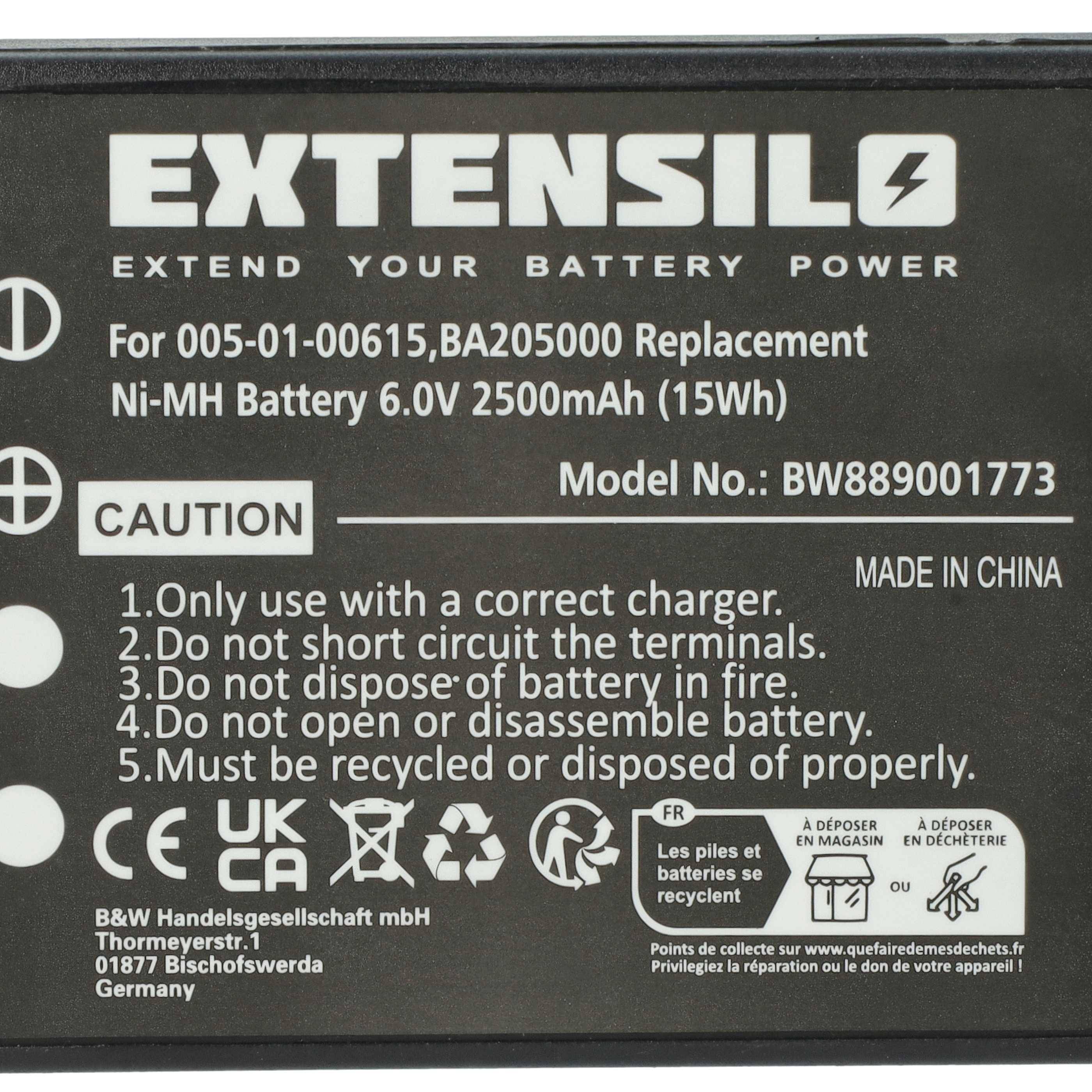 EXTENSILO Akku kompatibel mit HBC Micron 6, 4 Industrie-Funkfernsteuerung Fernbedienung (2500 mAh, 6 V, NiMH) - Schwarz