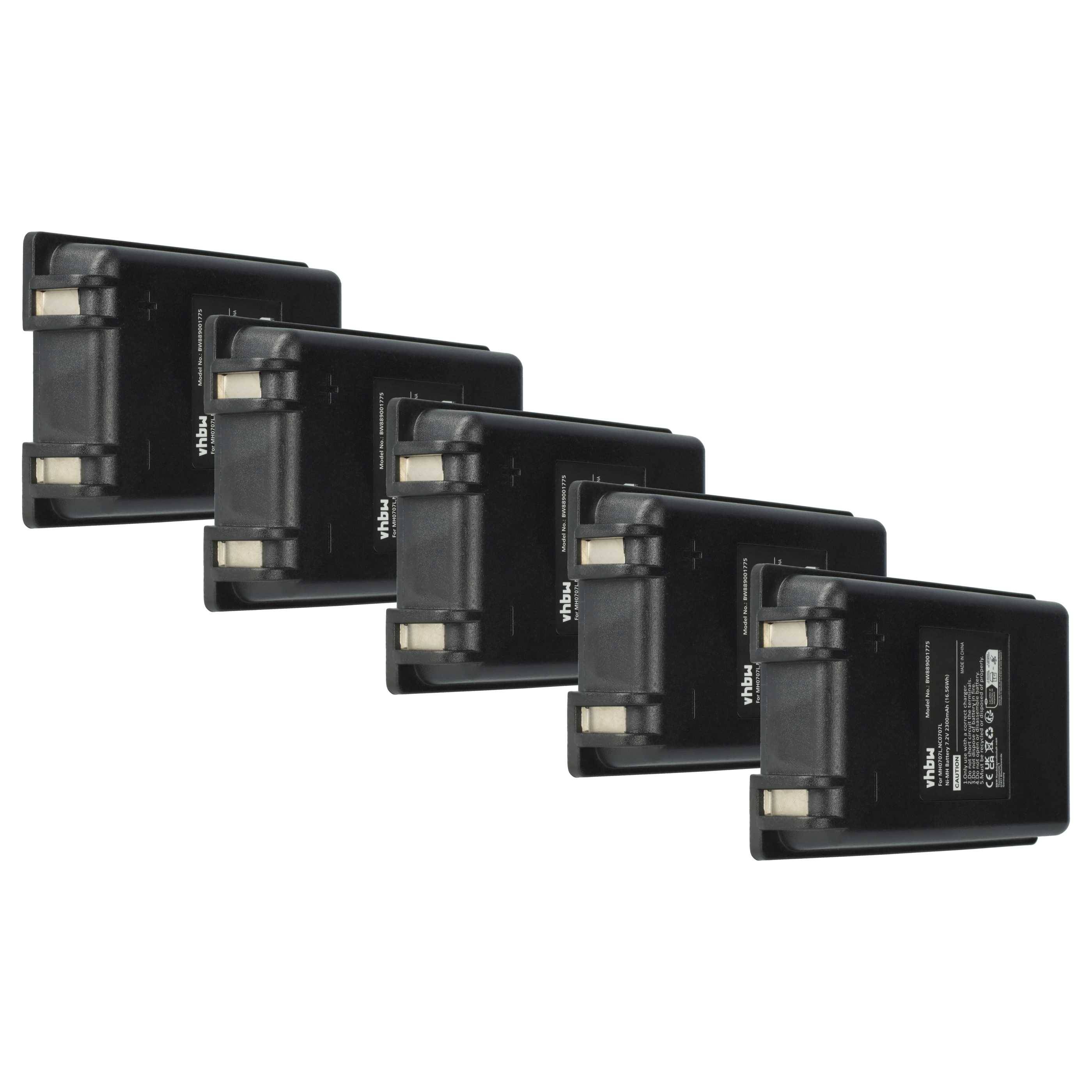 vhbw 5x Akku Ersatz für Autec MH0707L, NC0707L für Industrie-Funkfernsteuerung Fernbedienung (2300 mAh, 7,2 V, NiMH) - Schwarz