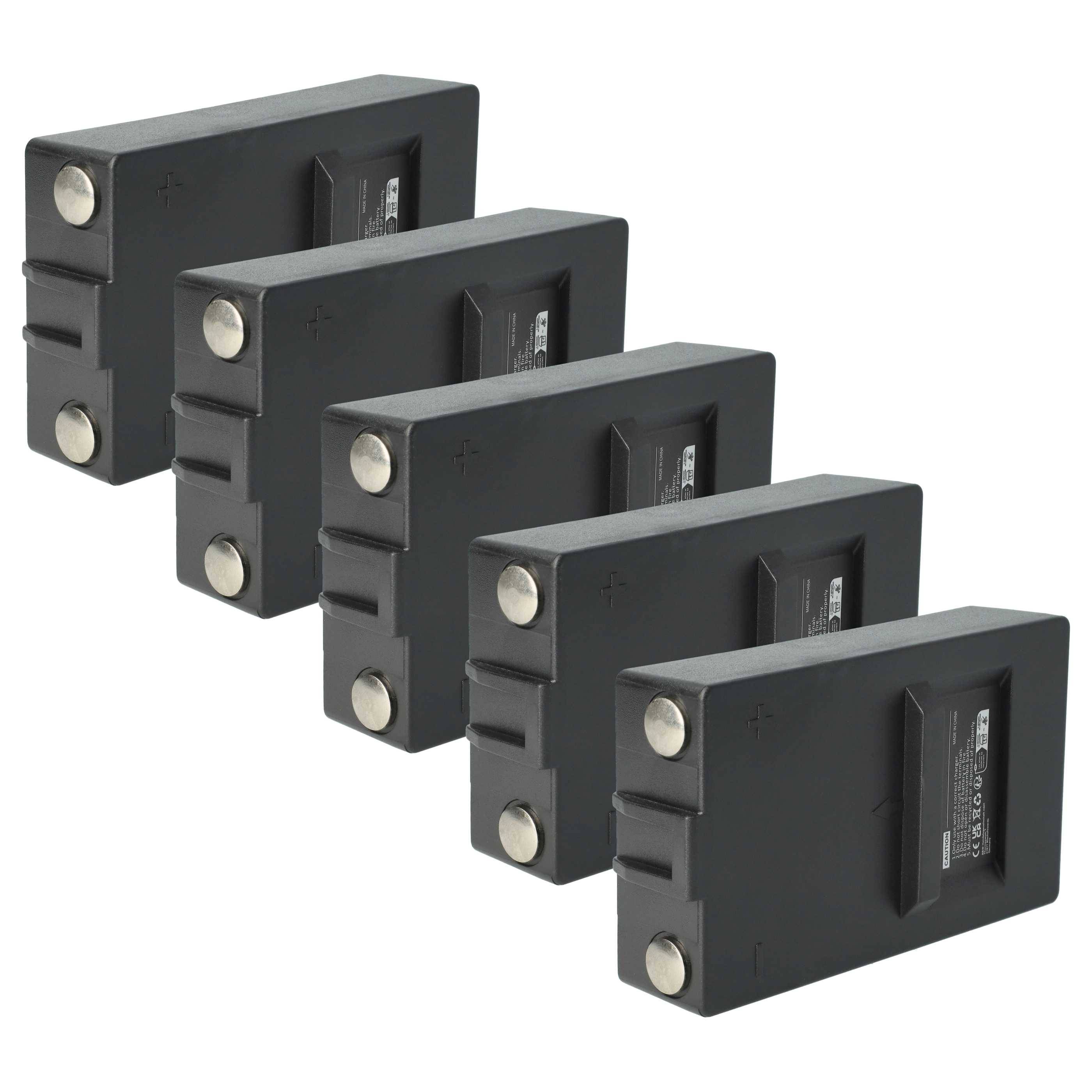Fünf schwarze Batteriepackungen diagonal ausgerichtet, wobei jede ein „+