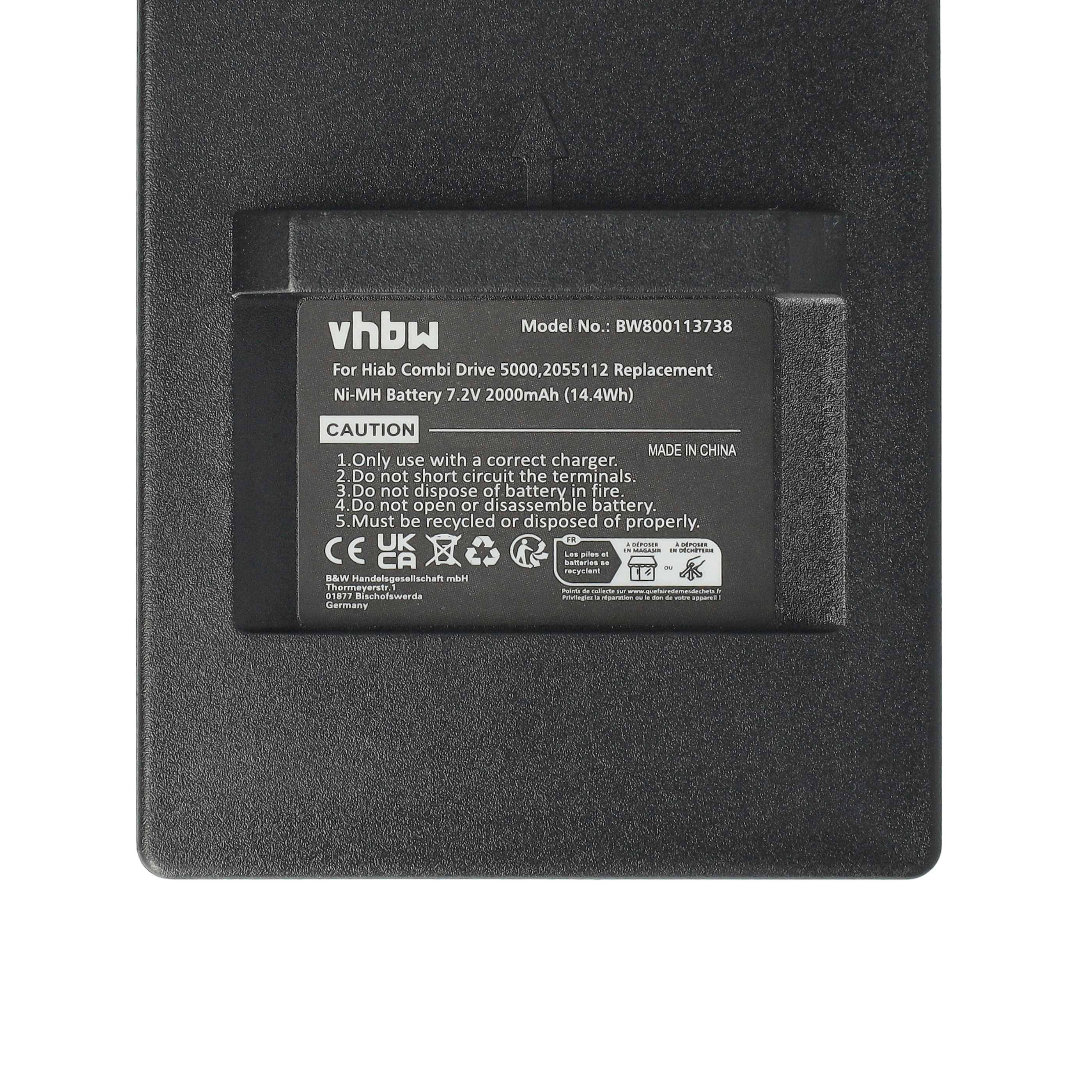 Ni-MH Akku 7,2V 2000mAh mit Sicherheitshinweisen, Modellnummer BW80113738, hergestellt in China, für Hiab Combi Drive 5000, 2054112.
