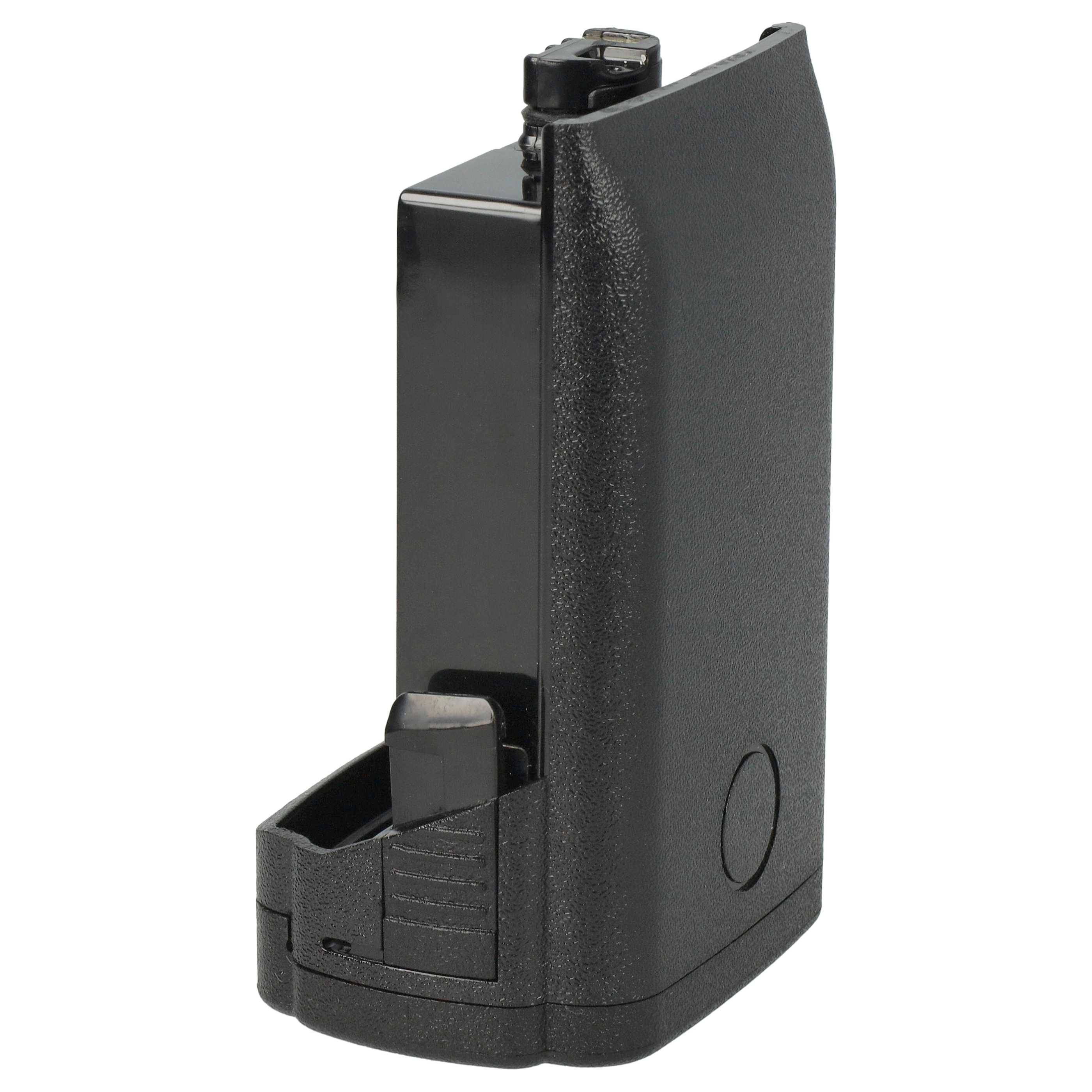 Eine schwarze, kompakte Elektroschockpistole mit einer strukturierten Griffoberfläche und einem sichtbaren Ladeanschluss am unteren Ende, die für die persönliche Selbstverteidigung konzipiert ist.