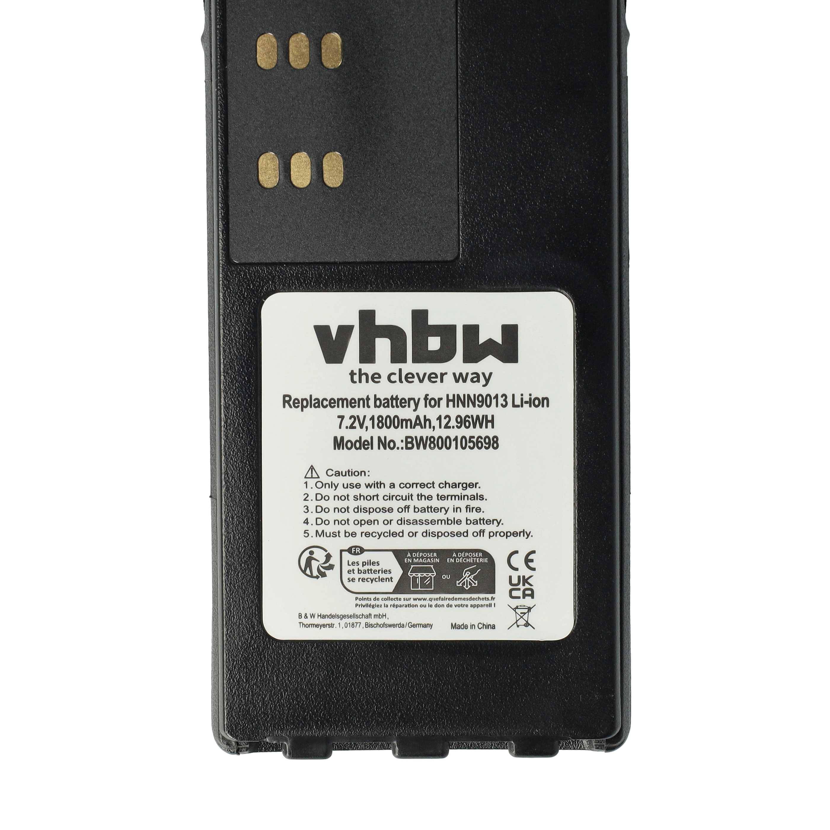 Ersatzbatterie mit 'vhbw die clevere Art' Branding für HNN9013 Li-Ion, 7,2V, 1800mAh, 12,96Wh, Modell-Nr.: BWB0059698.
