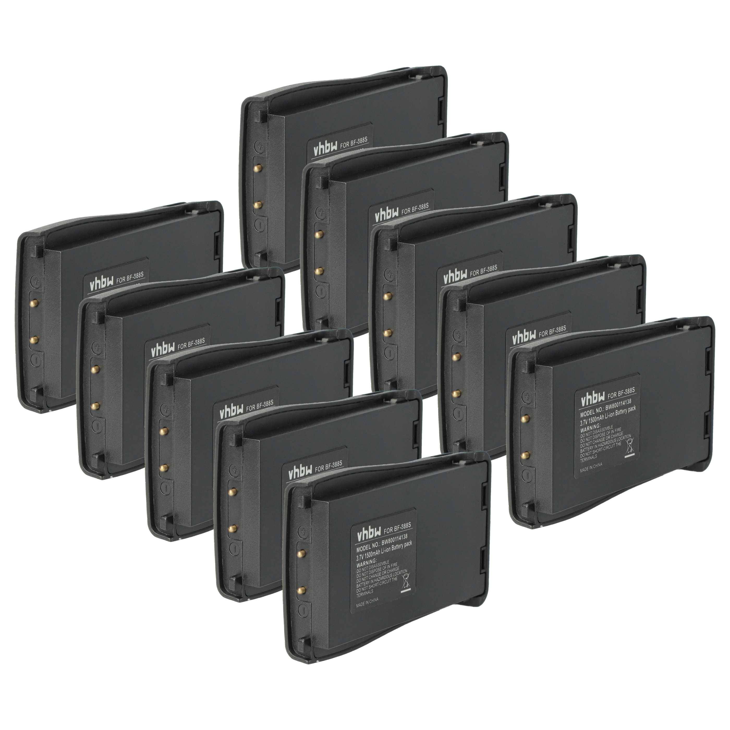 Eine Gruppe von zehn schwarzen wiederaufladbaren Batterien, die in Reihen angeordnet sind und für einheitliche elektronische Geräte konzipiert sind. Jede Batterie verfügt über weiße Beschriftung.