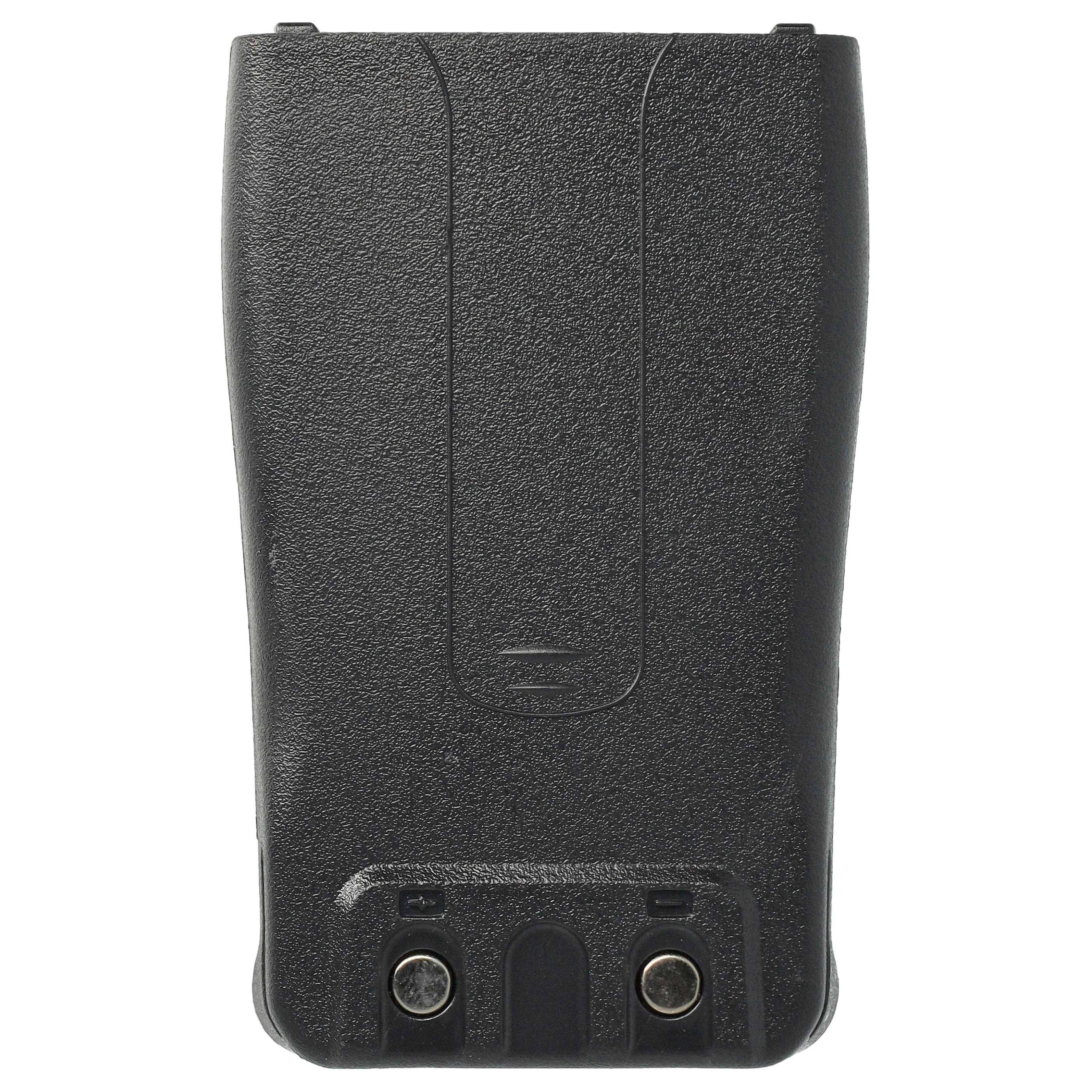 Ein schwarzer, rechteckiger Akkupack mit zwei Metallkontaktpunkten am unteren Ende.