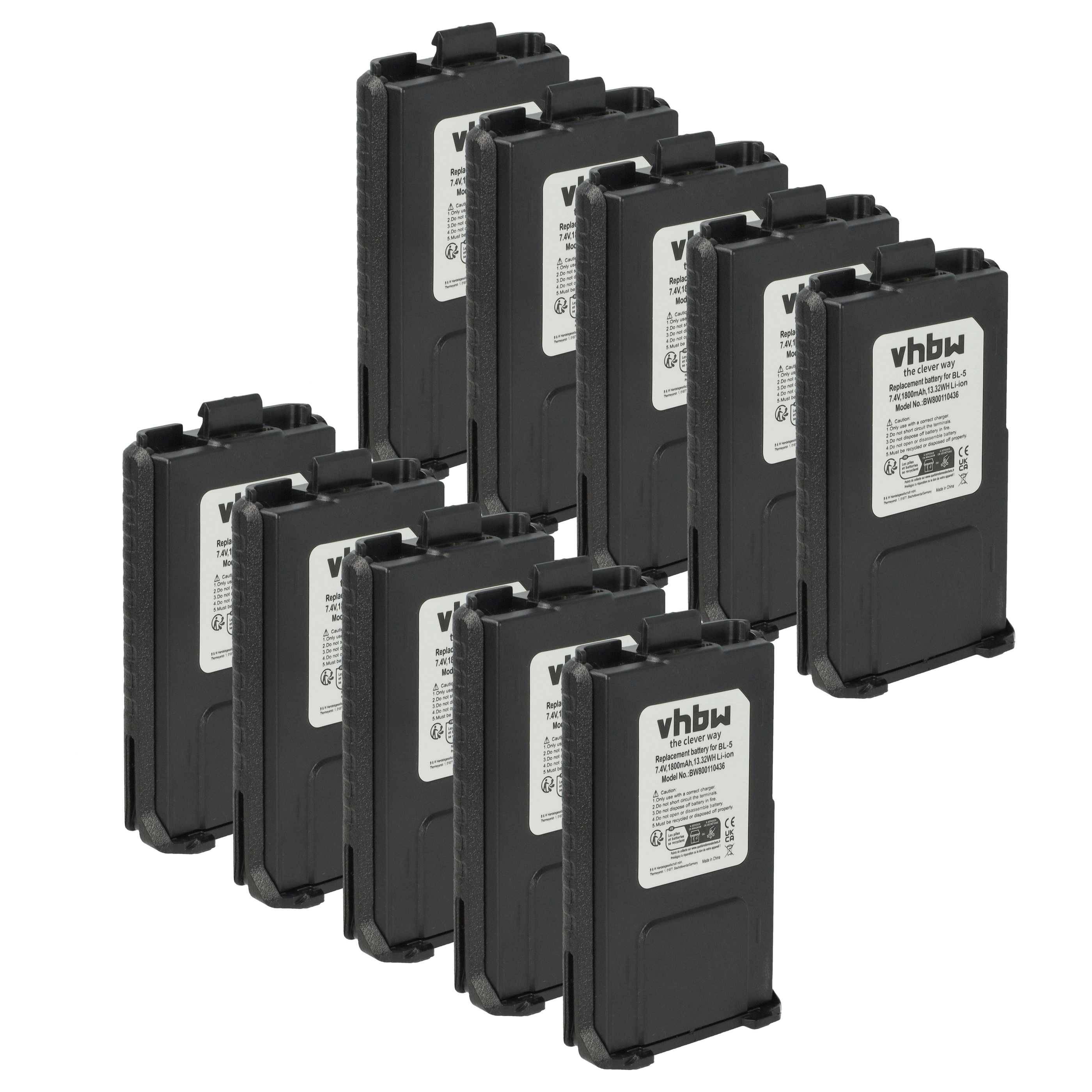 Zehn schwarze rechteckige vhbw-Batterien stehen in drei versetzten Reihen aufrecht.