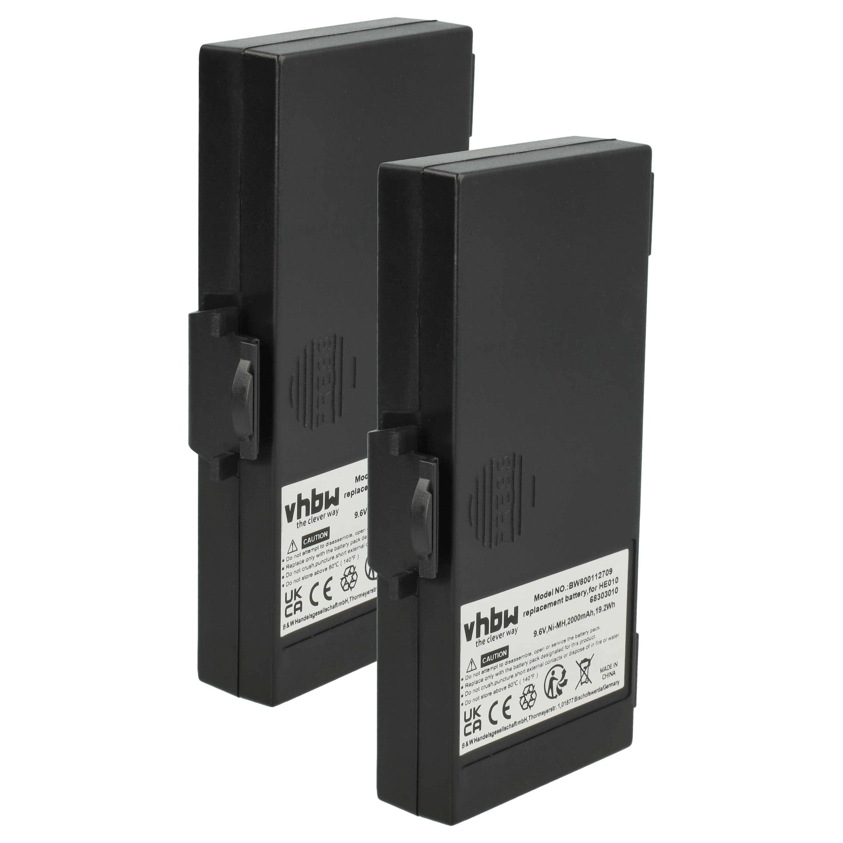 vhbw 2x Akku Ersatz für Hetronic 68303000, 68303010, 6830300, 68303020, HE010 für Funkgerät, Walkie Talkie (2000 mAh, 9,6 V, NiMH)