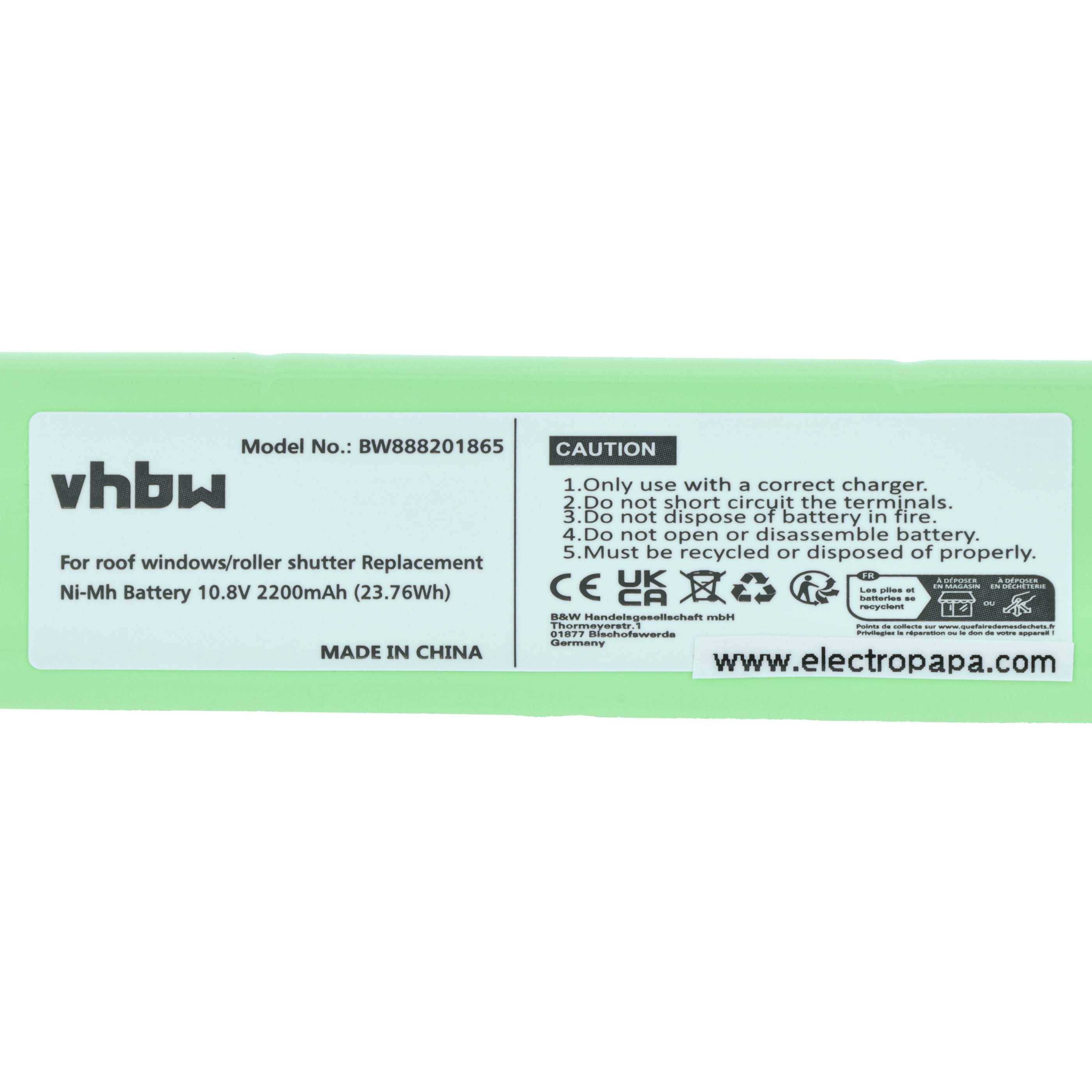vhbw 3x Akku Ersatz für Velux 946933, 946987, 946930 für Dachfensterrollladen (2200 mAh, 10,8 V, NiMH)