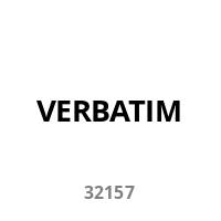 Ein weißer Hintergrund zeigt das Wort 'VERBATIM' in fetten schwarzen Buchstaben zentriert über der Zahl '32157' in hellerem Grau.