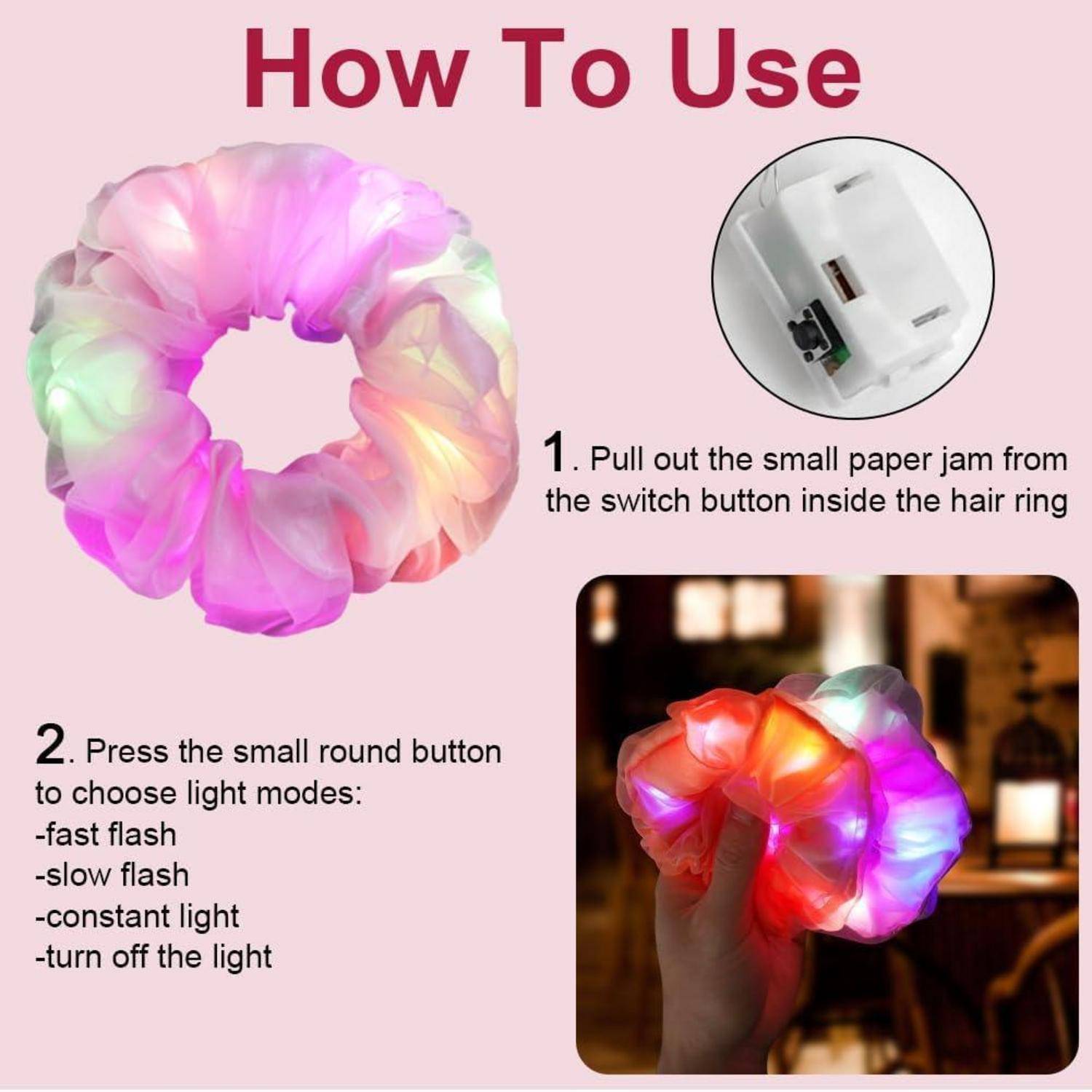 Leuchtende Haargummis Neon LED-Stirnband 6er-Pack