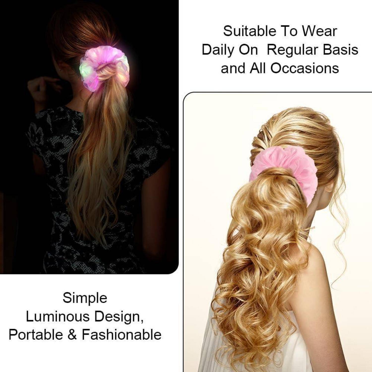 Leuchtende Haargummis Neon LED-Stirnband 6er-Pack